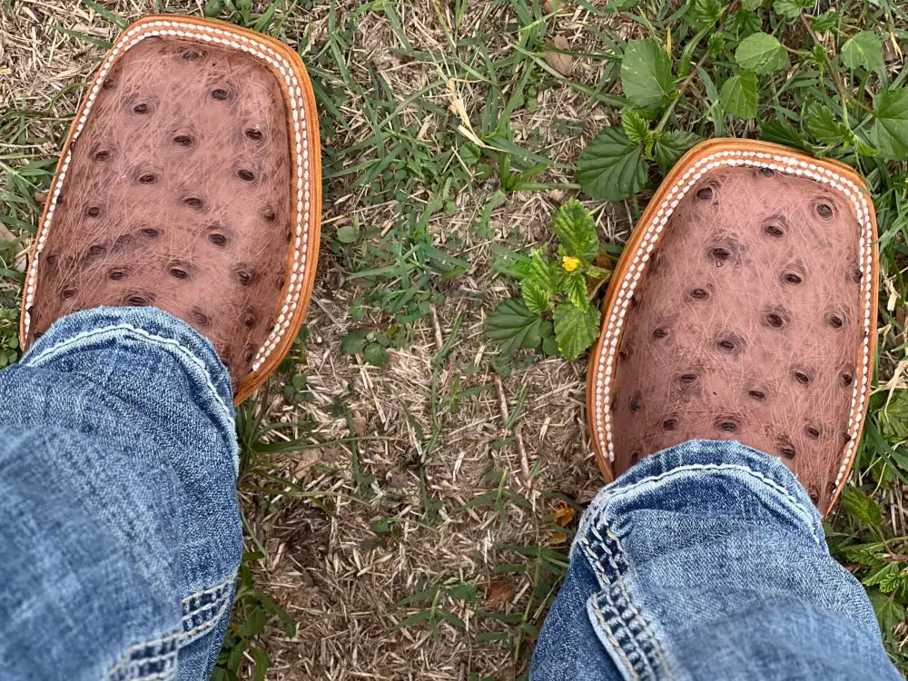 Men’s Brown Genuine Ostrich Boots With Blue Shaft