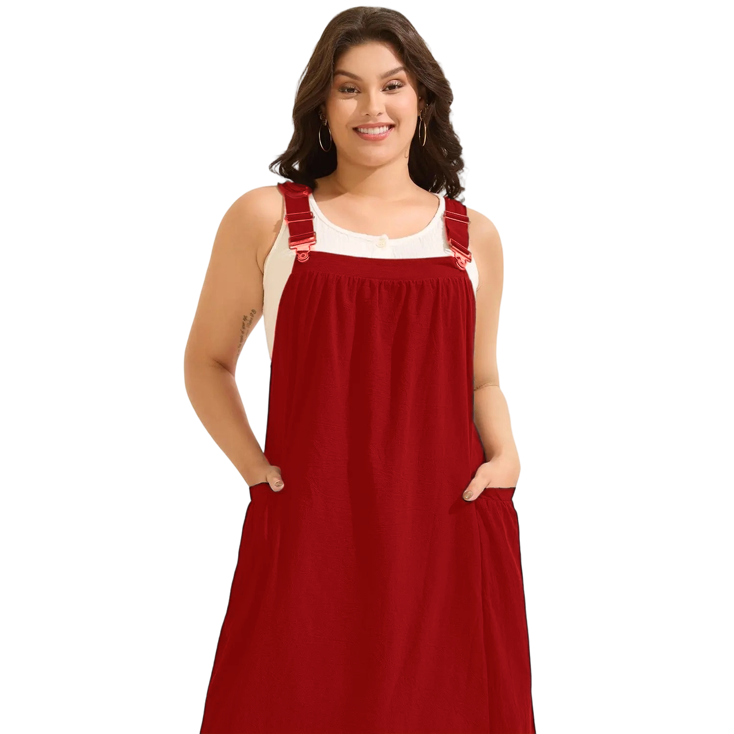 【Summer Turn-Up】【Pocket Approved】 Rust Pure Cotton Pleated Pockets Midi Dress