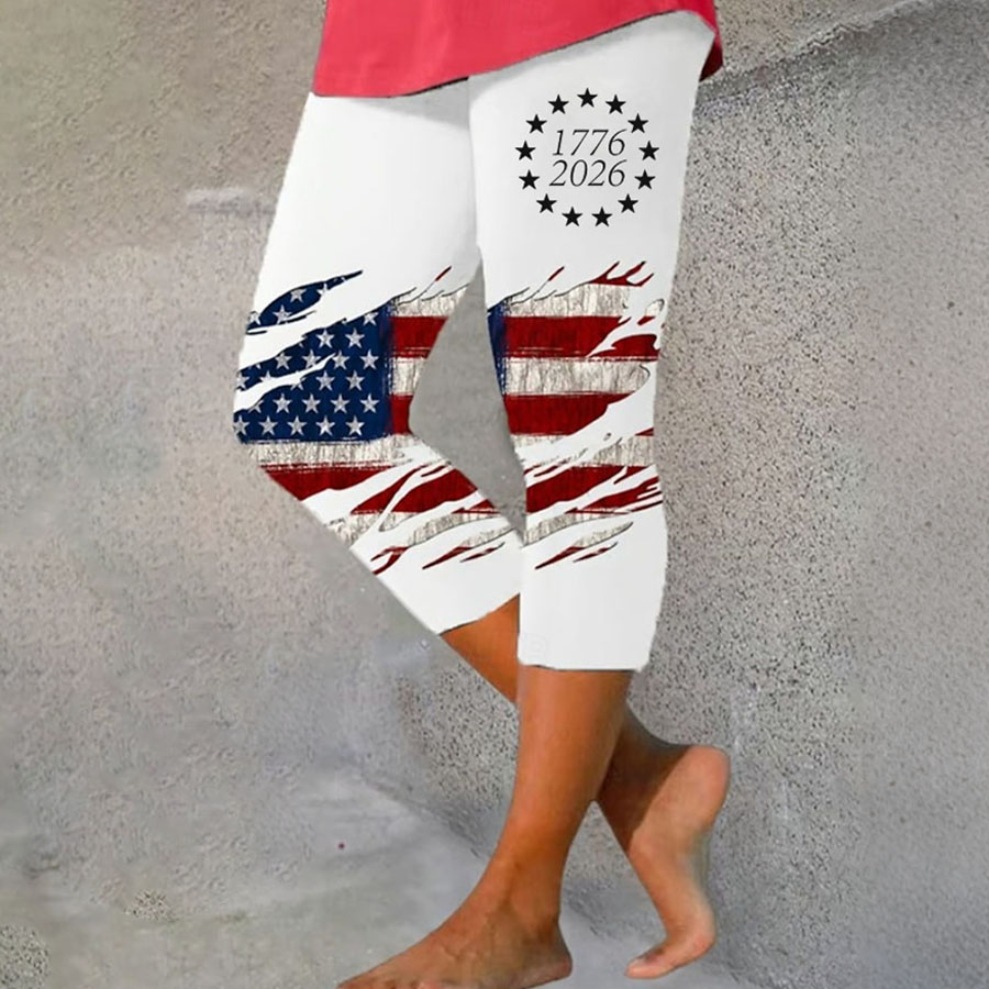 Women'S Casual Independence Day Commemorative Print Leggings For The 250Th Anniversary Of The Founding Of The United States