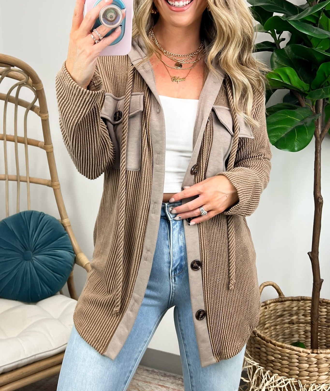 Saturday Satisfaction Ribbed Hooded Shacket