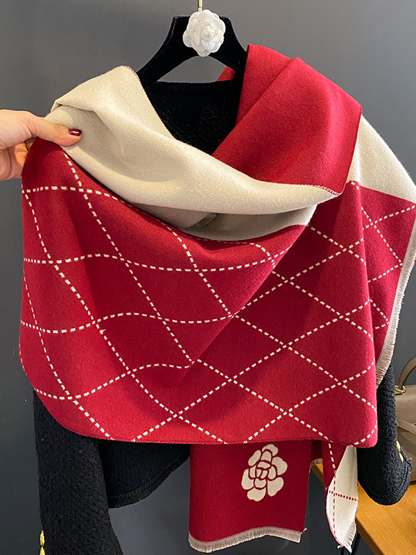 Original Floral Printed Contrast Color Shawl&Scarf