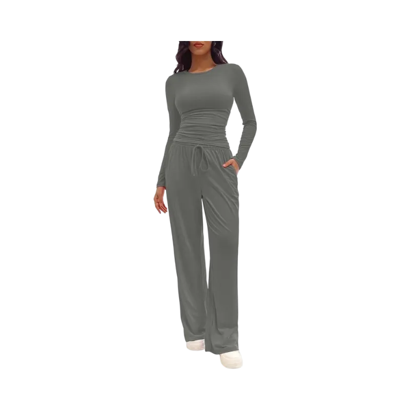 Women's Solid Ruched Drawstring Loungewear Set