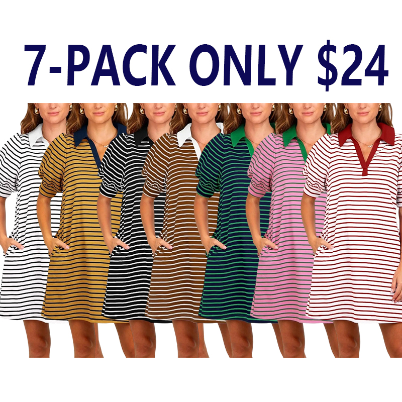 👗👗Casual Chic V-Neck Striped Summer Dress with Pockets