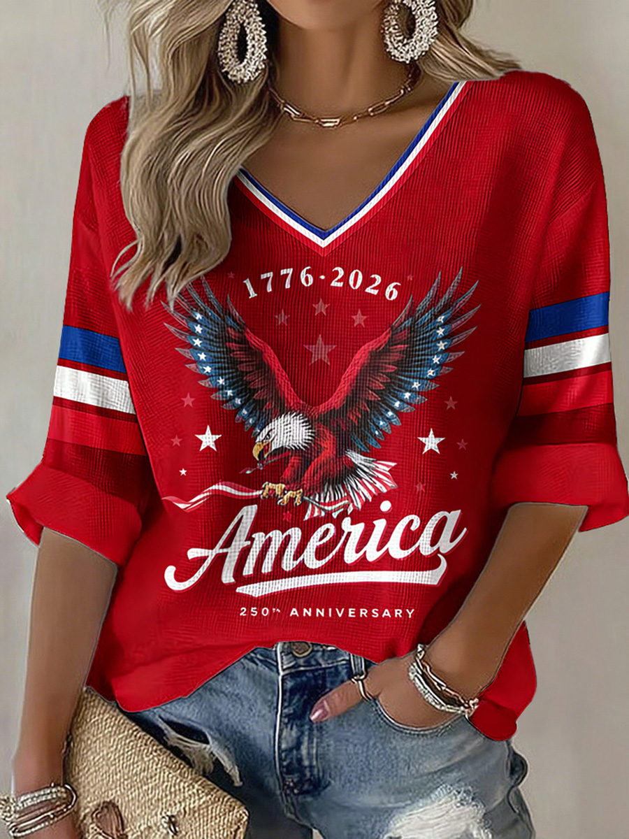 Eagle V-Neck Top For 250Th Anniversary Of Freedom In The United States