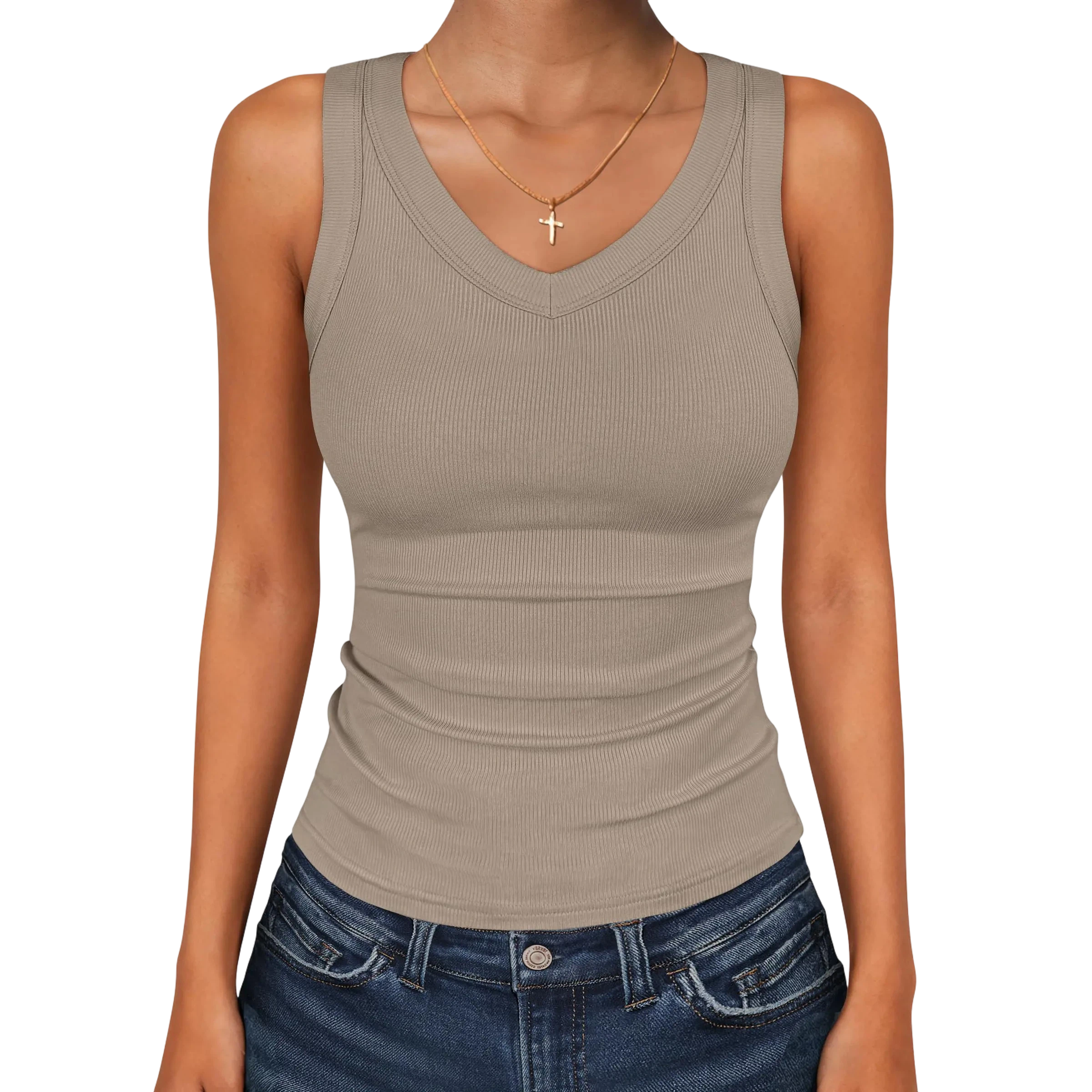 Women's V-Neck Ribbed Slim Fit Tank Top – Everyday Essential Sleeveless Tee