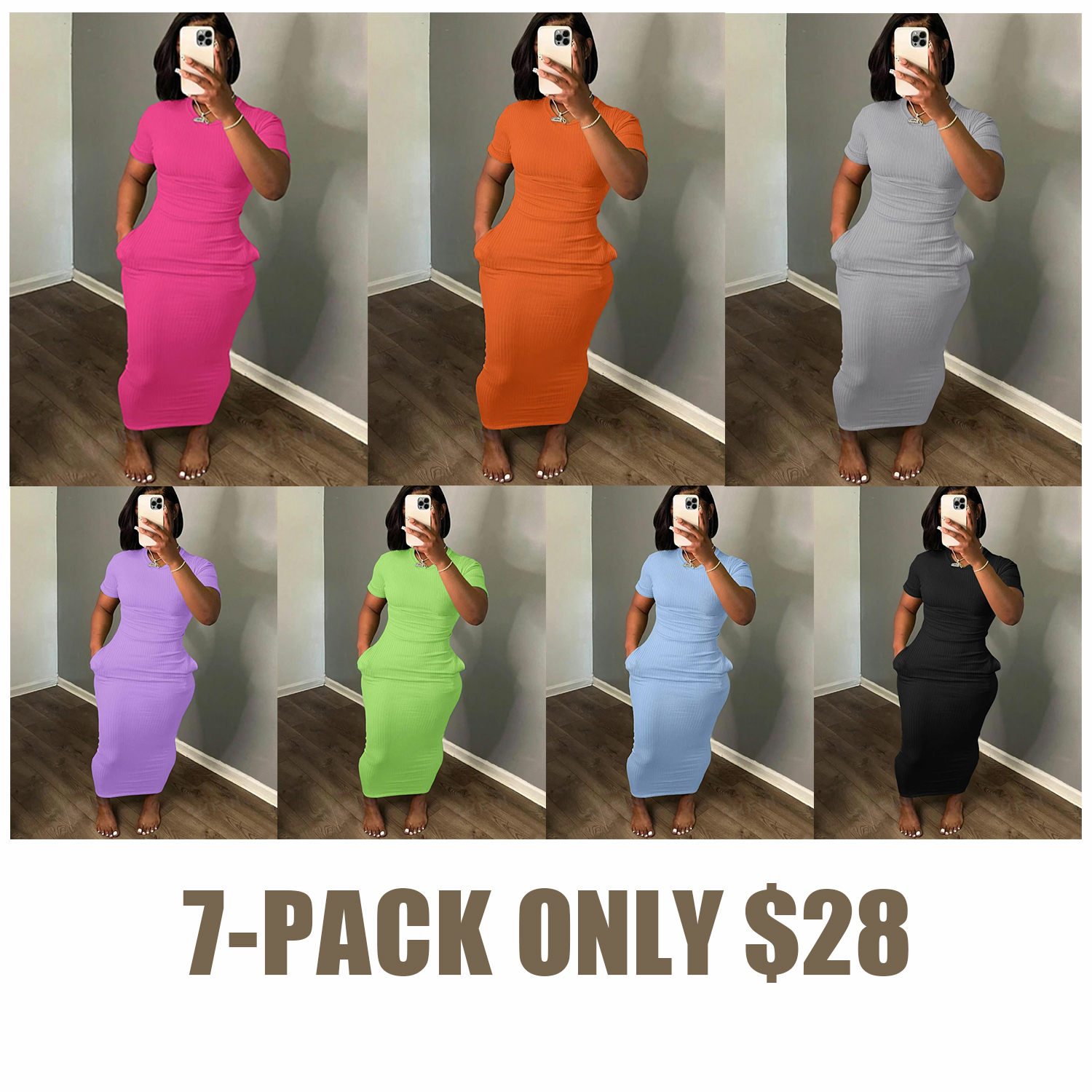 Plus Size Casual Summer Bodycon Dress with Pockets