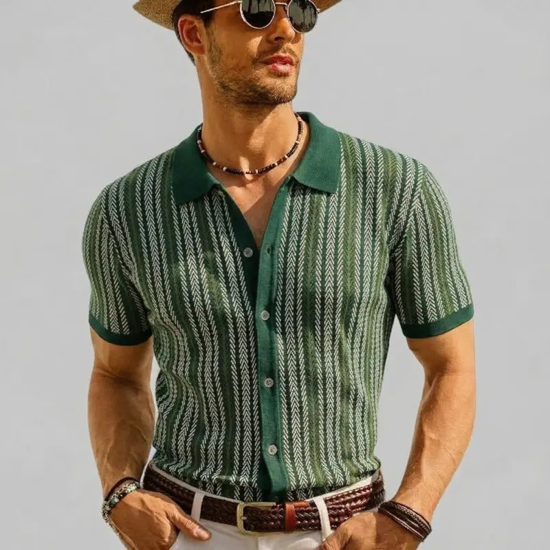 Men's Retro Button-Sweater Stretch Shirt for Spring/Summer