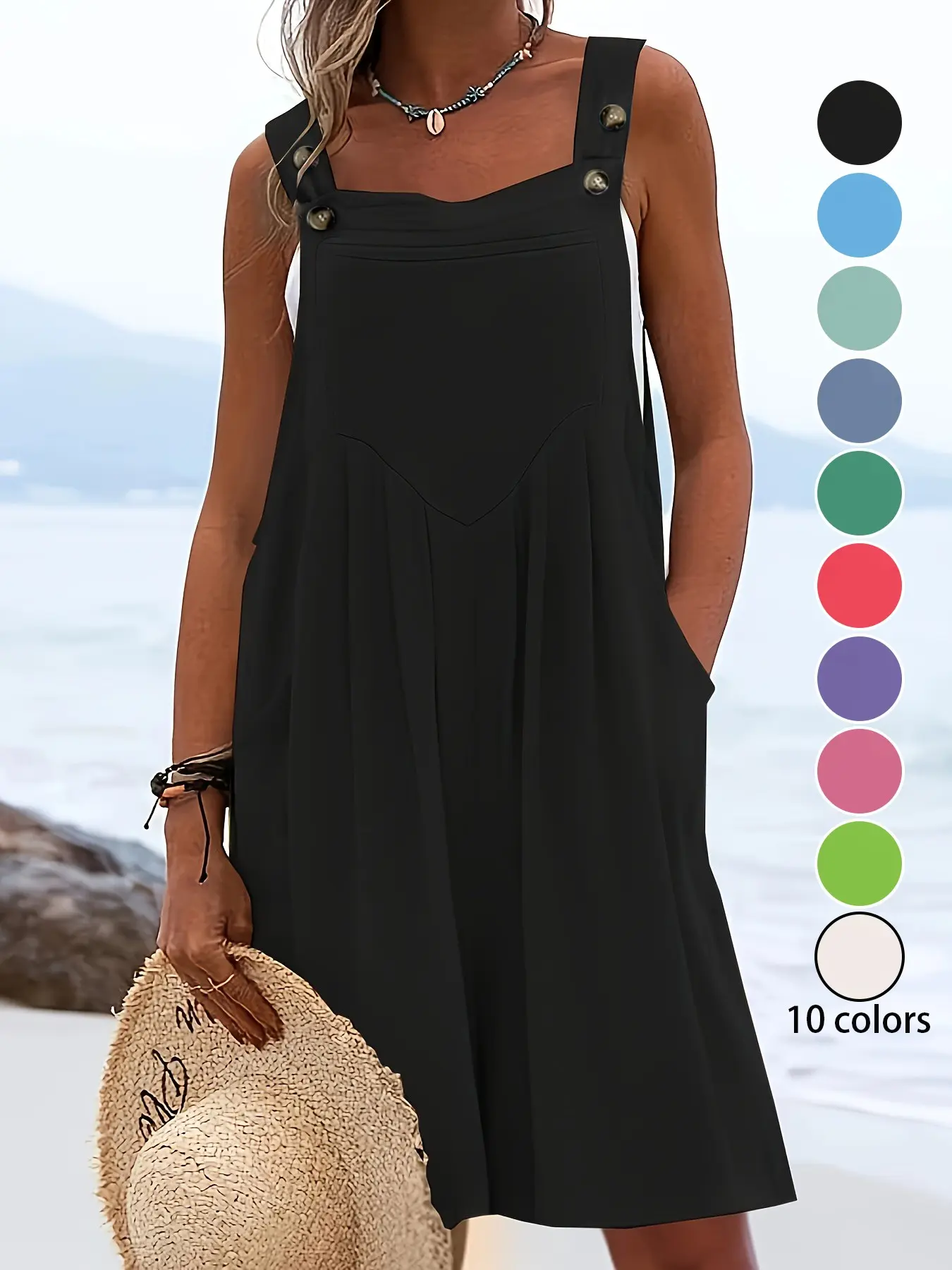 Women's Plus Size Casual Fashion Wide Leg Shorts, Loose Fit Belted Overall Pants with Button Pockets, 10 Colors Available