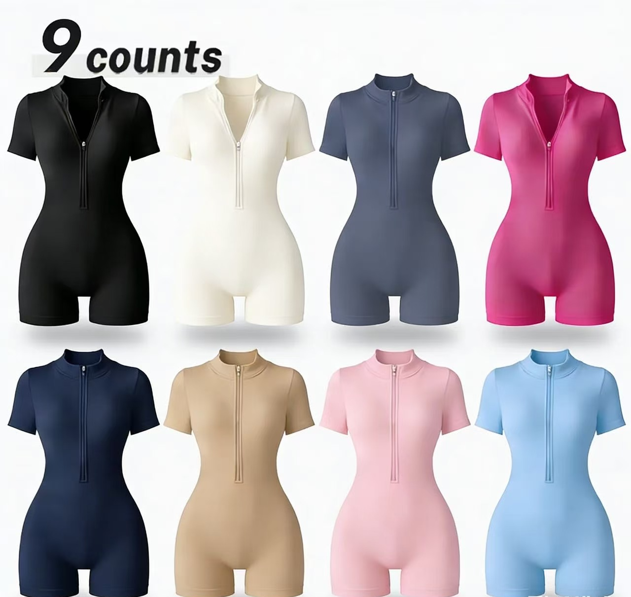 💪 Women's Activewear Sports Romper – Zip-Up Mock Neck