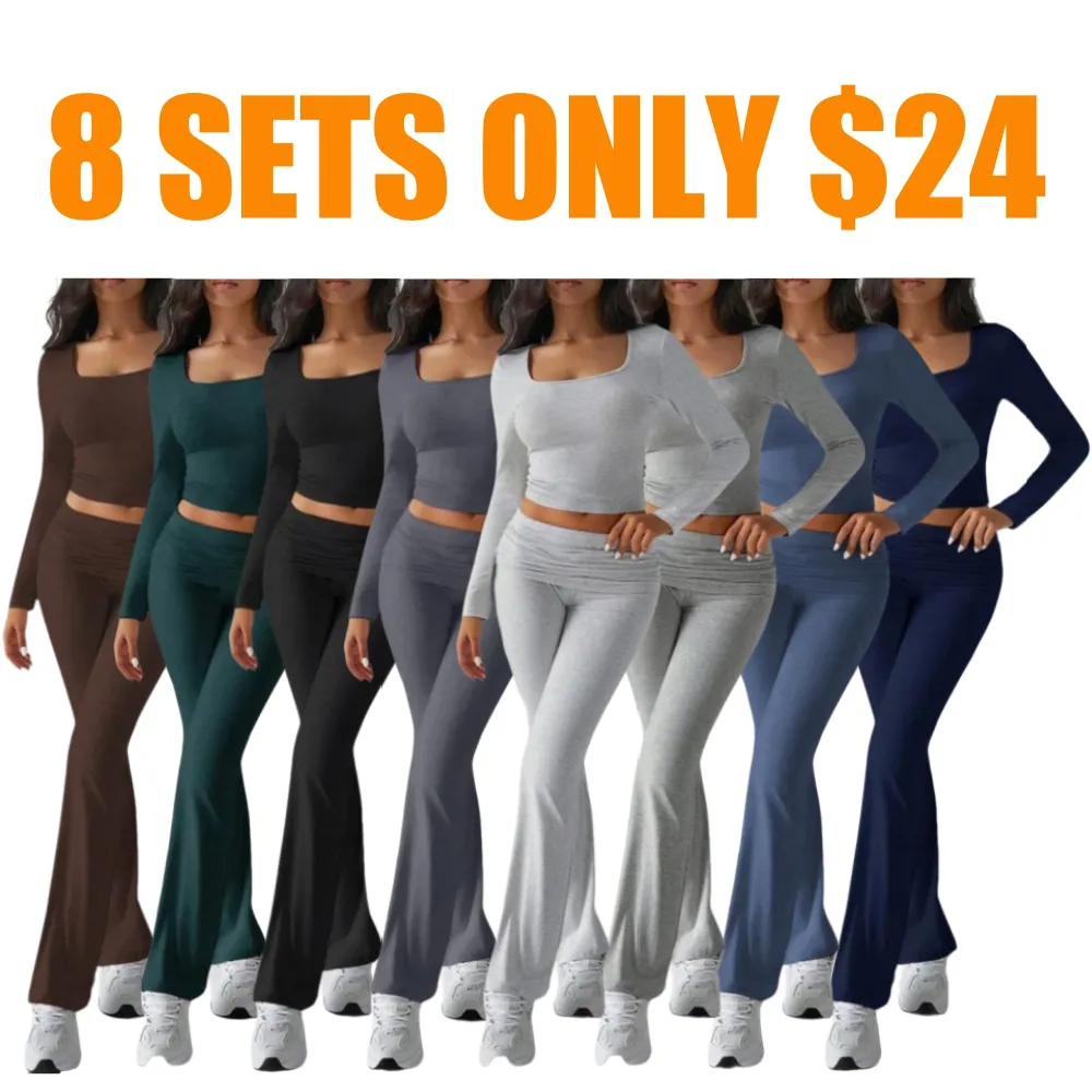 Women's Neck Crop Top & Flare Pants Sets (Just $3 a set!)