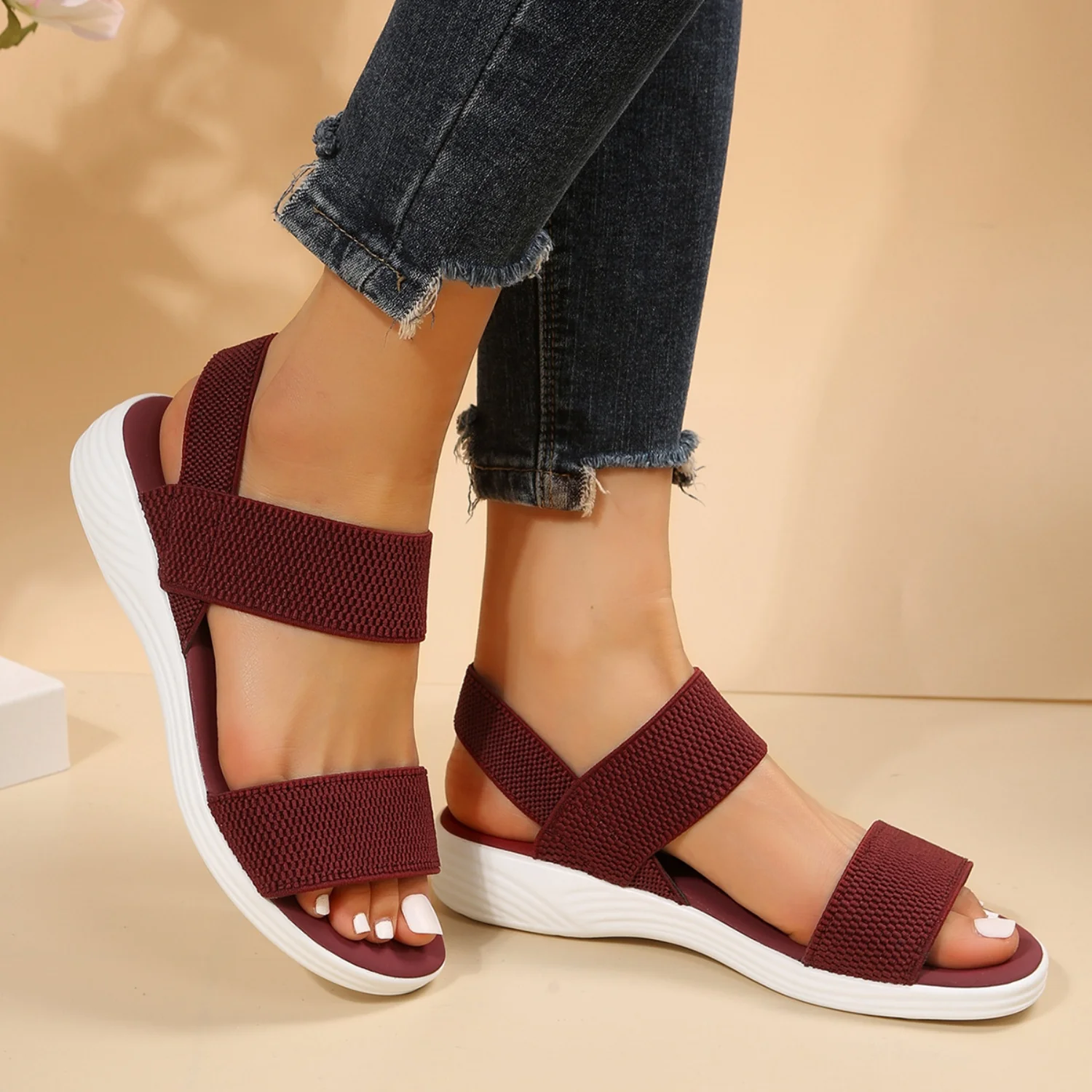 Rubber Open Toe Low Heel Sandals (multiple color options)