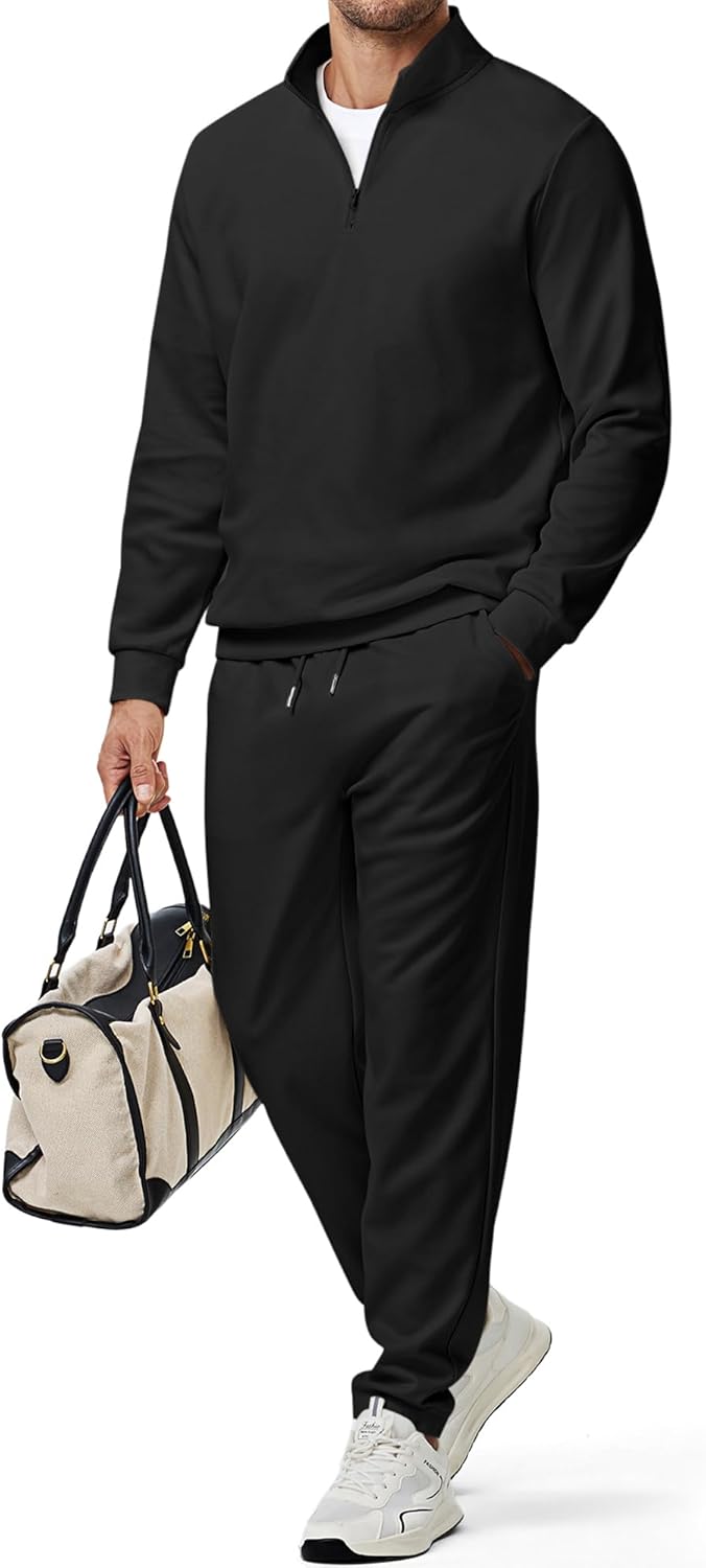 2025 Men Fall Tracksuit 2 Piece Set Old Money Polo Quarter Zip Twill Sweatsuits Jogging Sweatpants Loungewear