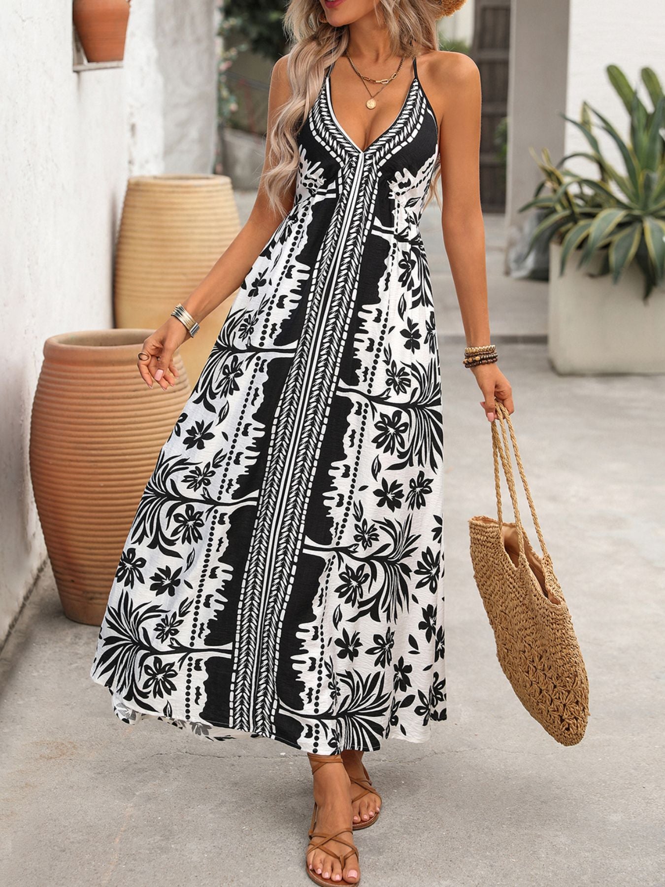 Printed Halter Neck Maxi Dress