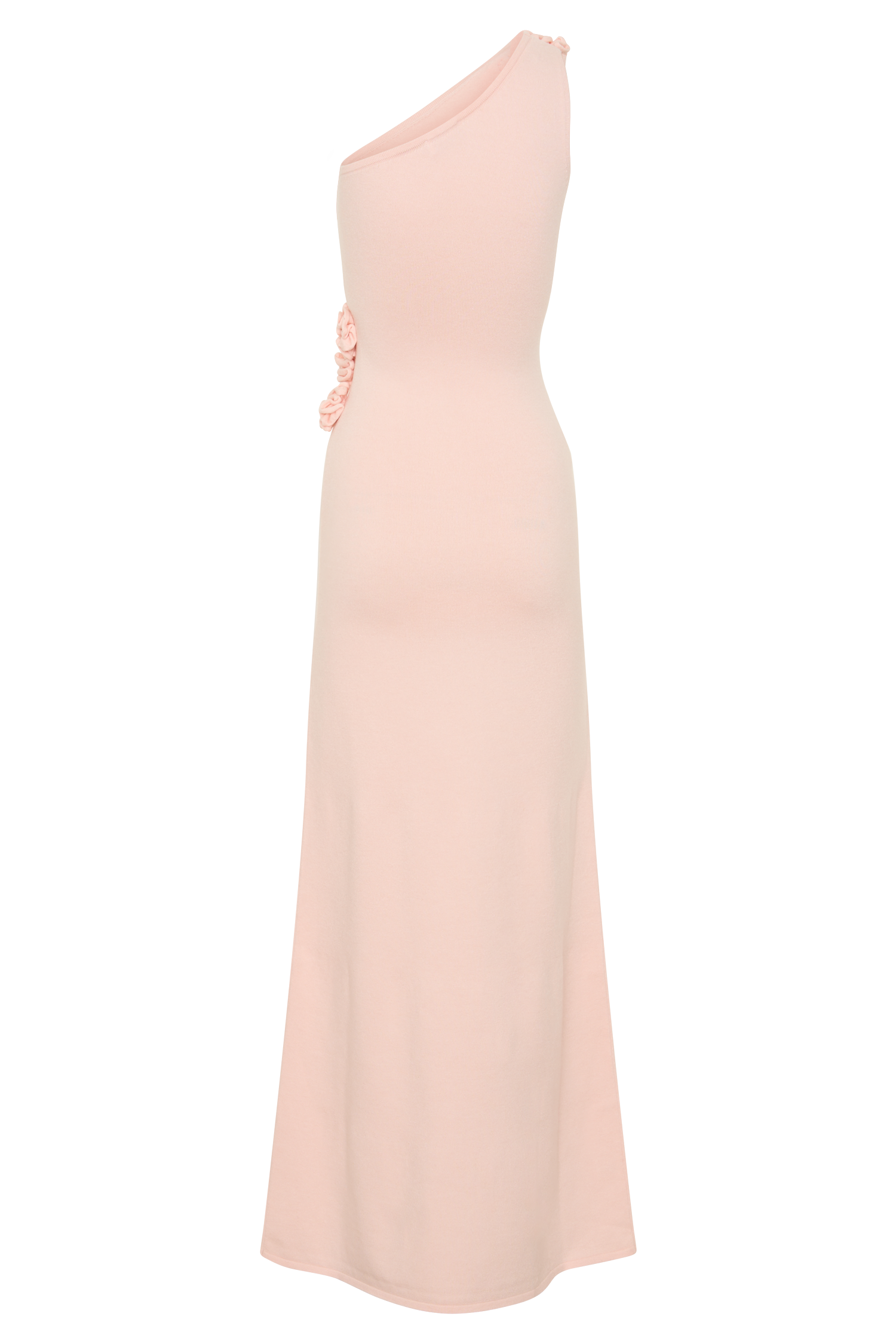 Pink One Shoulder Knit Maxi Dress With Flowers