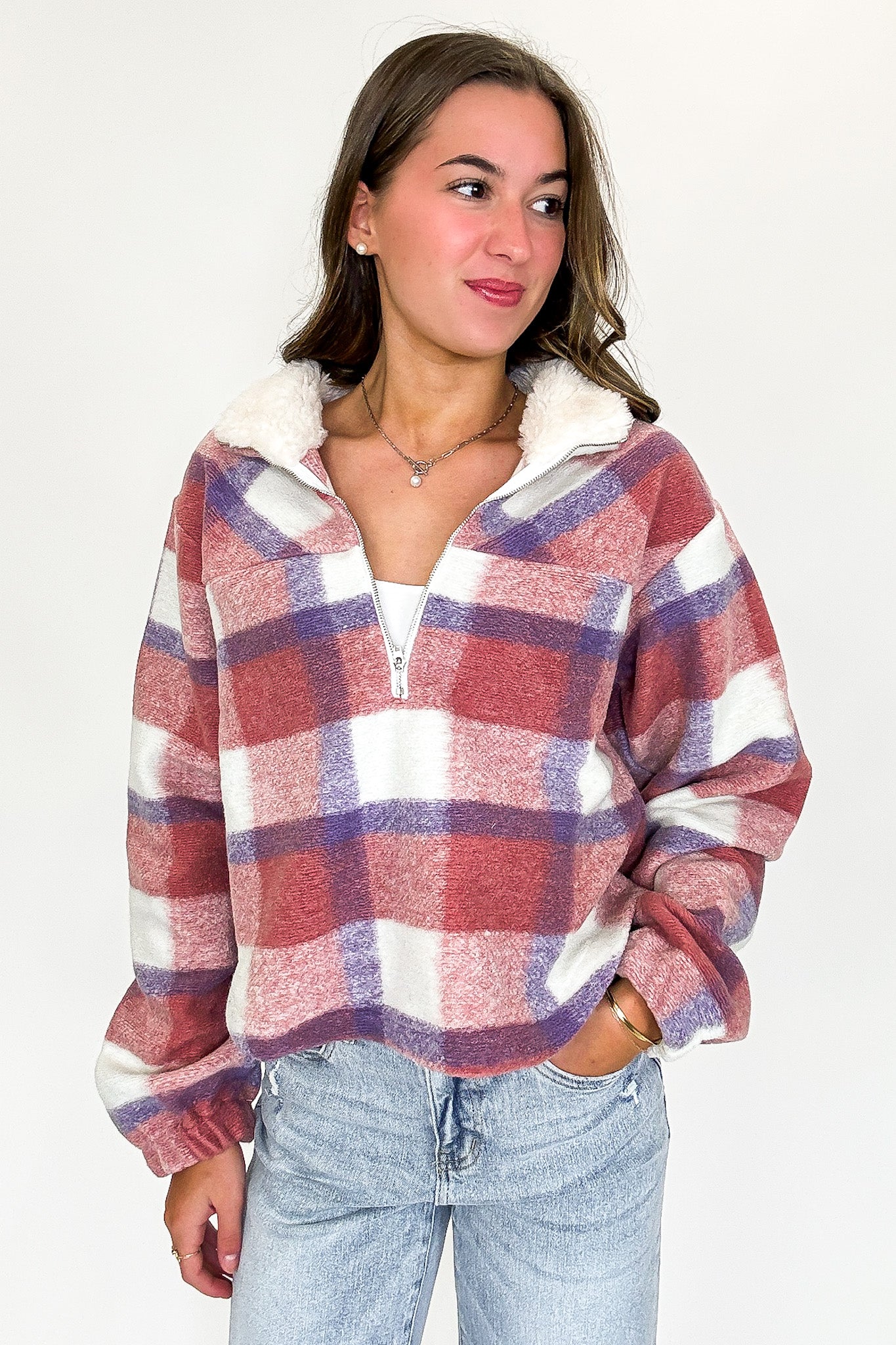 Cozy Plaid Fleece Pullover