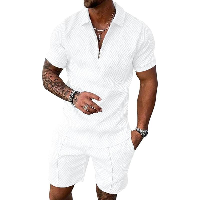 Men’s Textured Polo & Shorts 2-Piece Summer Set