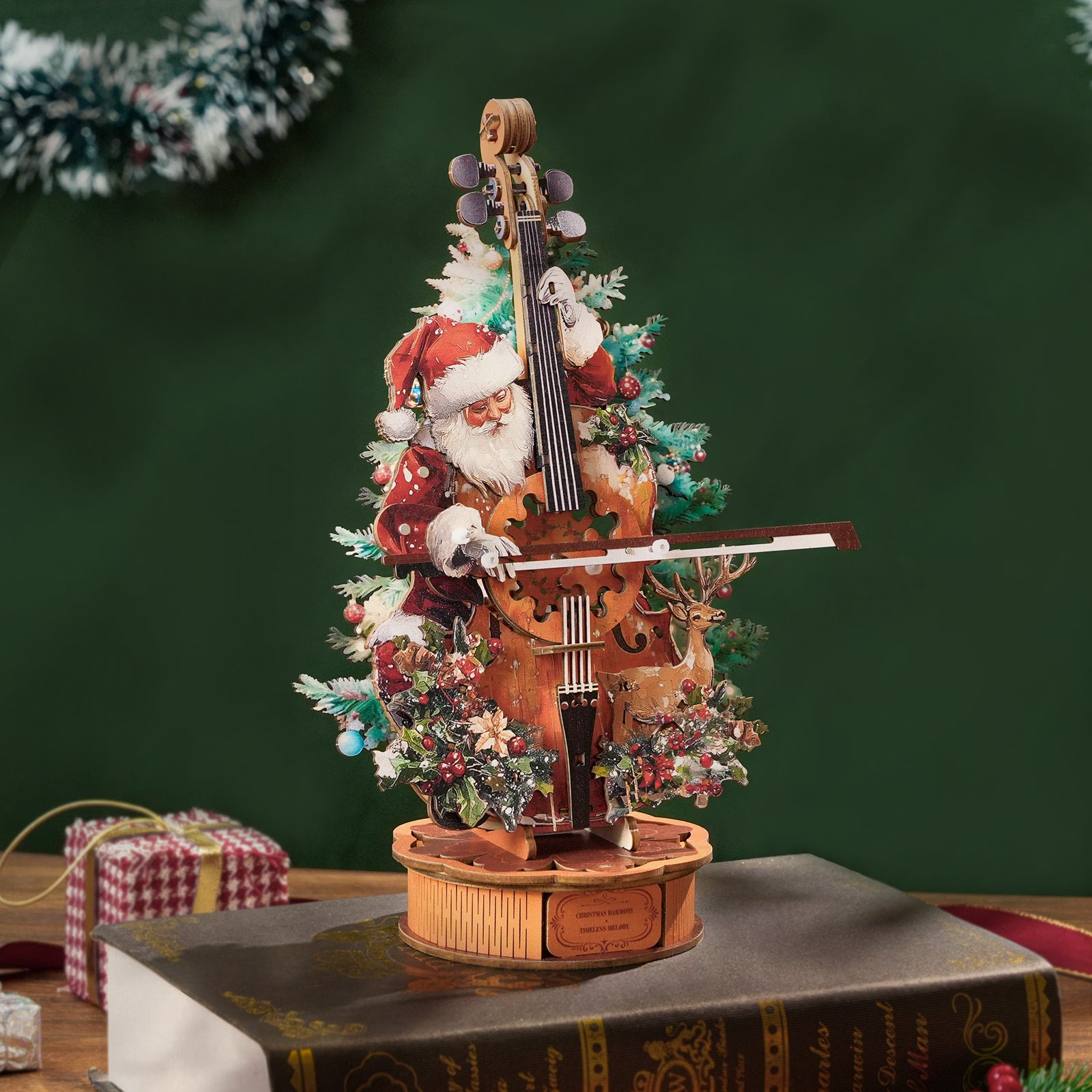 Christmas Concerto Cello â€“ DIY Wooden Music Box, 3D Puzzle Craft Kit