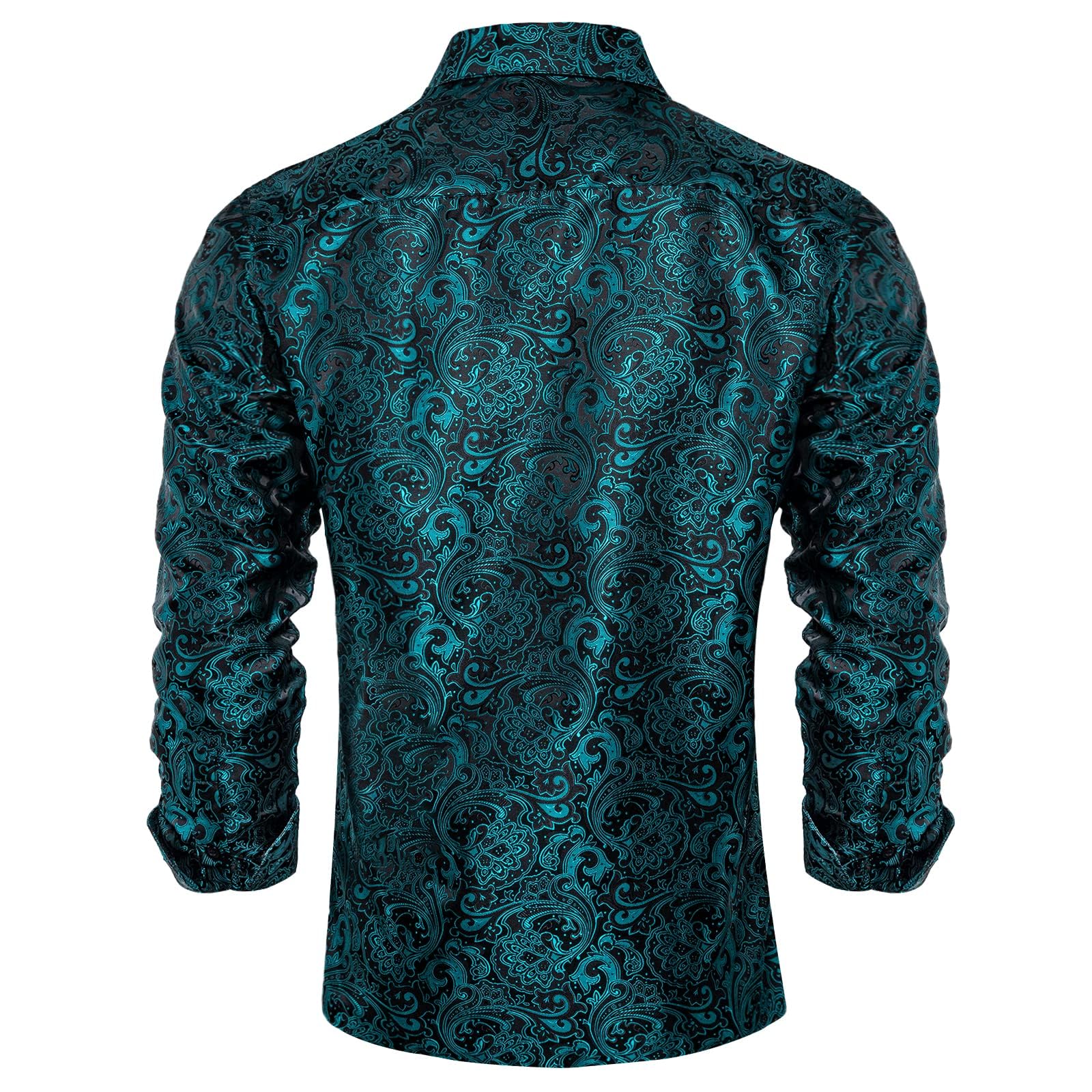 Men's Paisley Dress Shirt Long Sleeve Wrinkle Free Button Down Cowboy Shirts - Black&teal&paisley