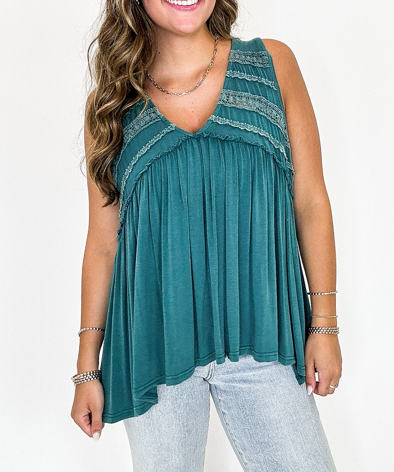 Crochet V-Neck Ruffle Tank Top