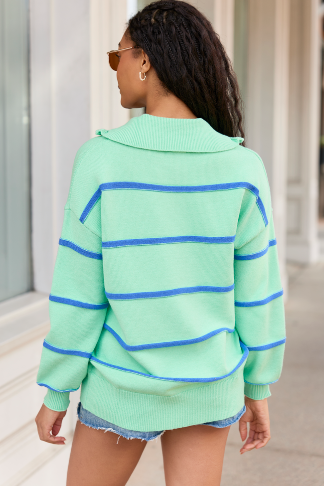 Sunday Stripe Club Green And Blue Quarter Zip