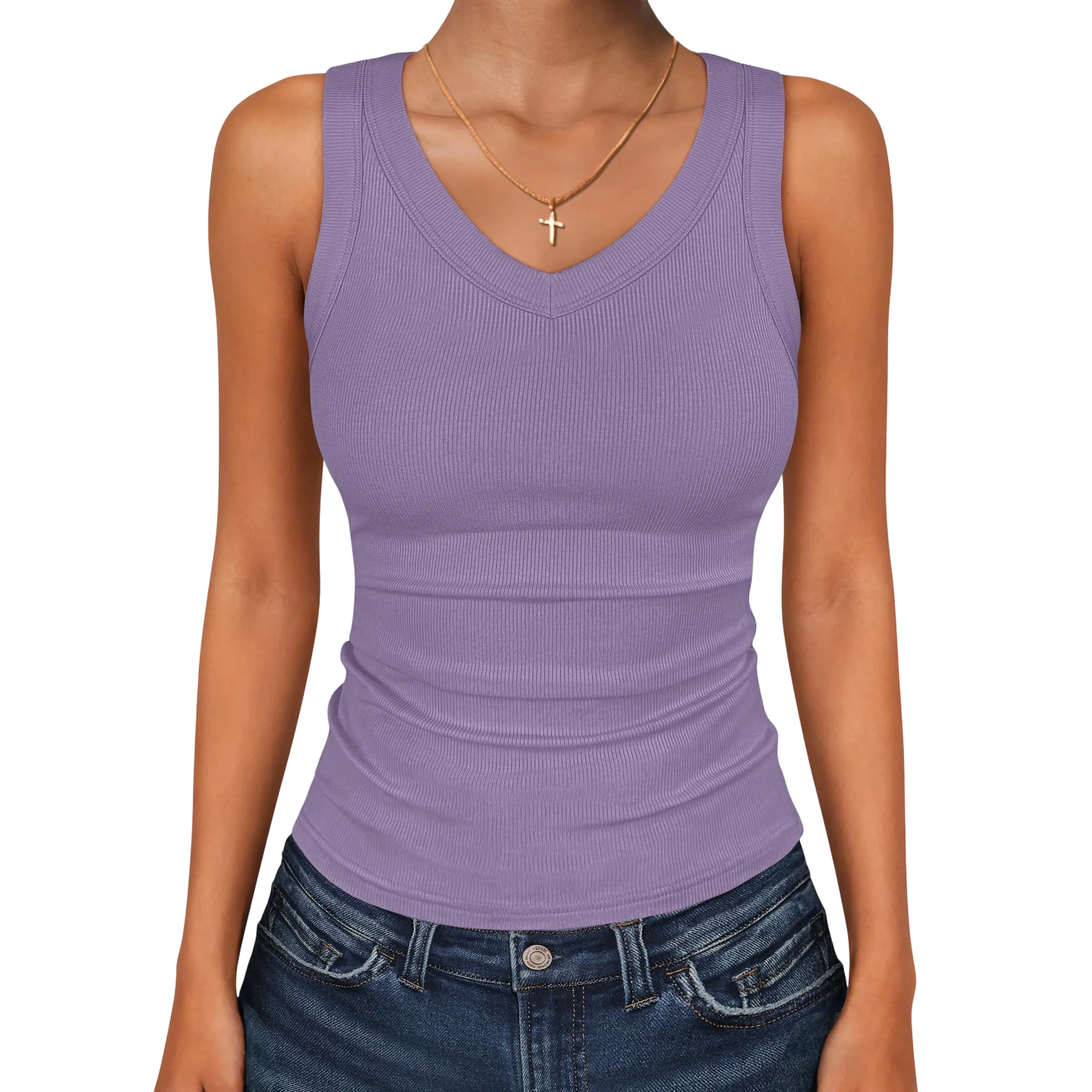 Tank Tops for Women V Neck Ribbed Knit Slim Fitted Sleeveless Tee – 2026 Summer Casual Basic Tanks