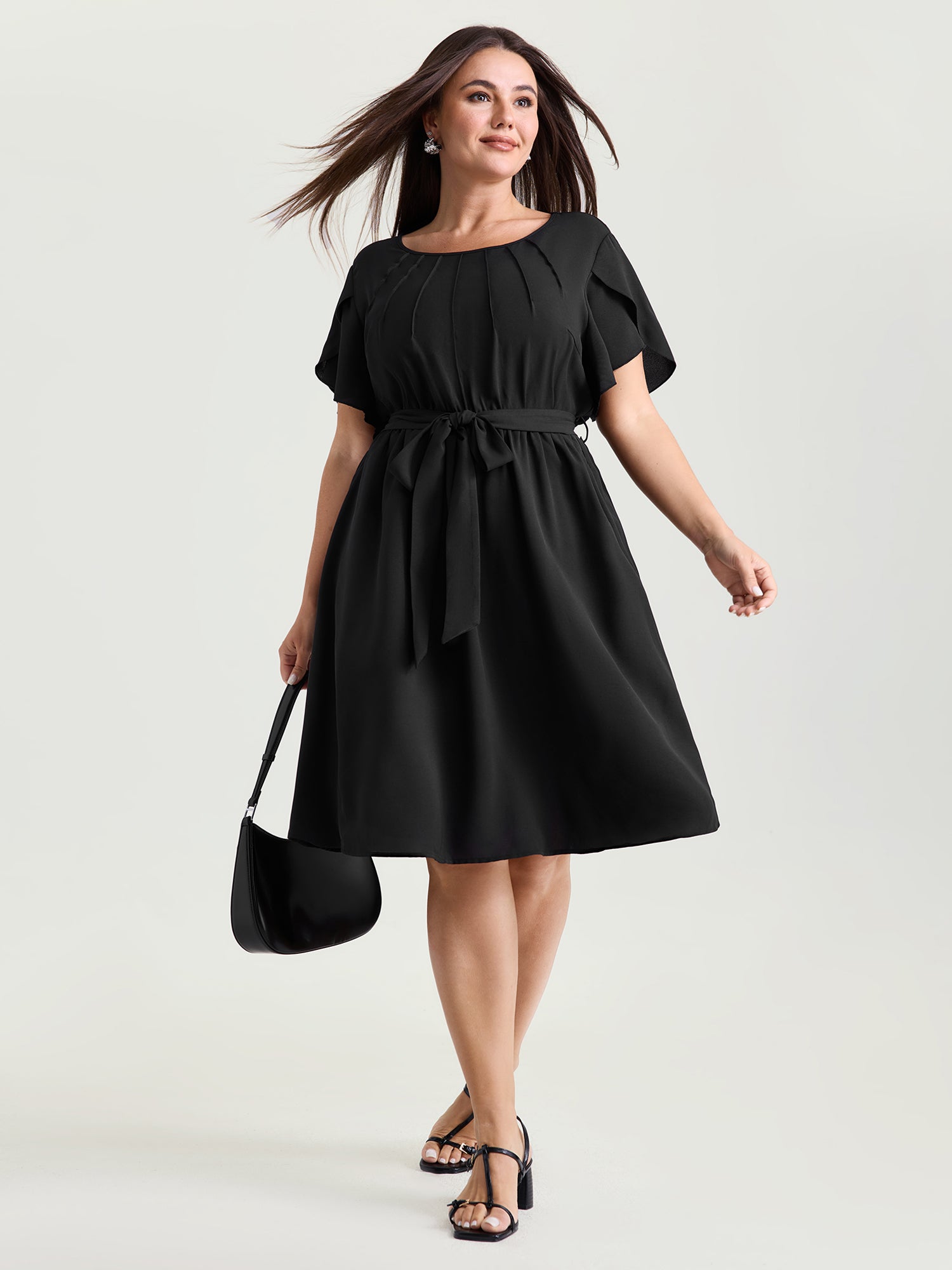 Timeless Waist-Tie Pleated Detail Mini Dress