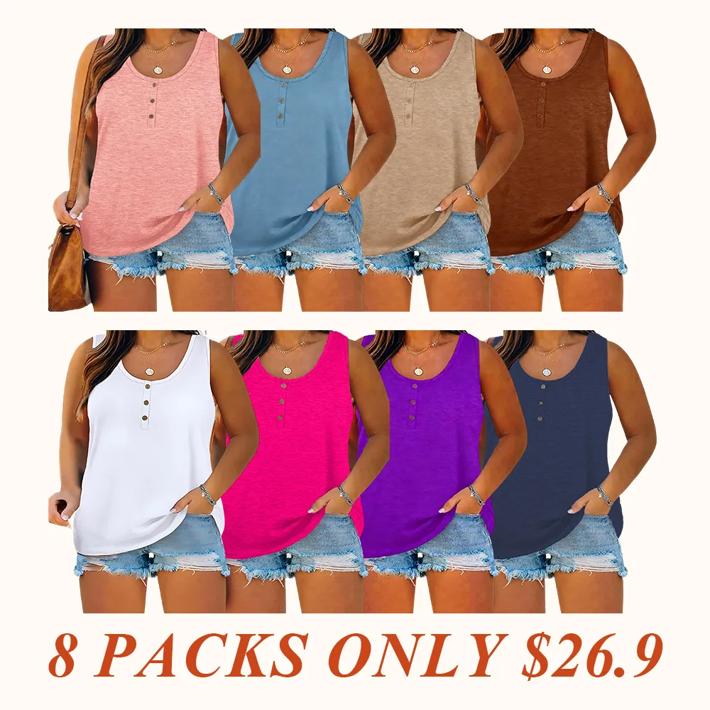 Summer New Trend Large Size Women's Tank Button Casual Vest, Fitted Plain Design, Perfect for Daily Wear