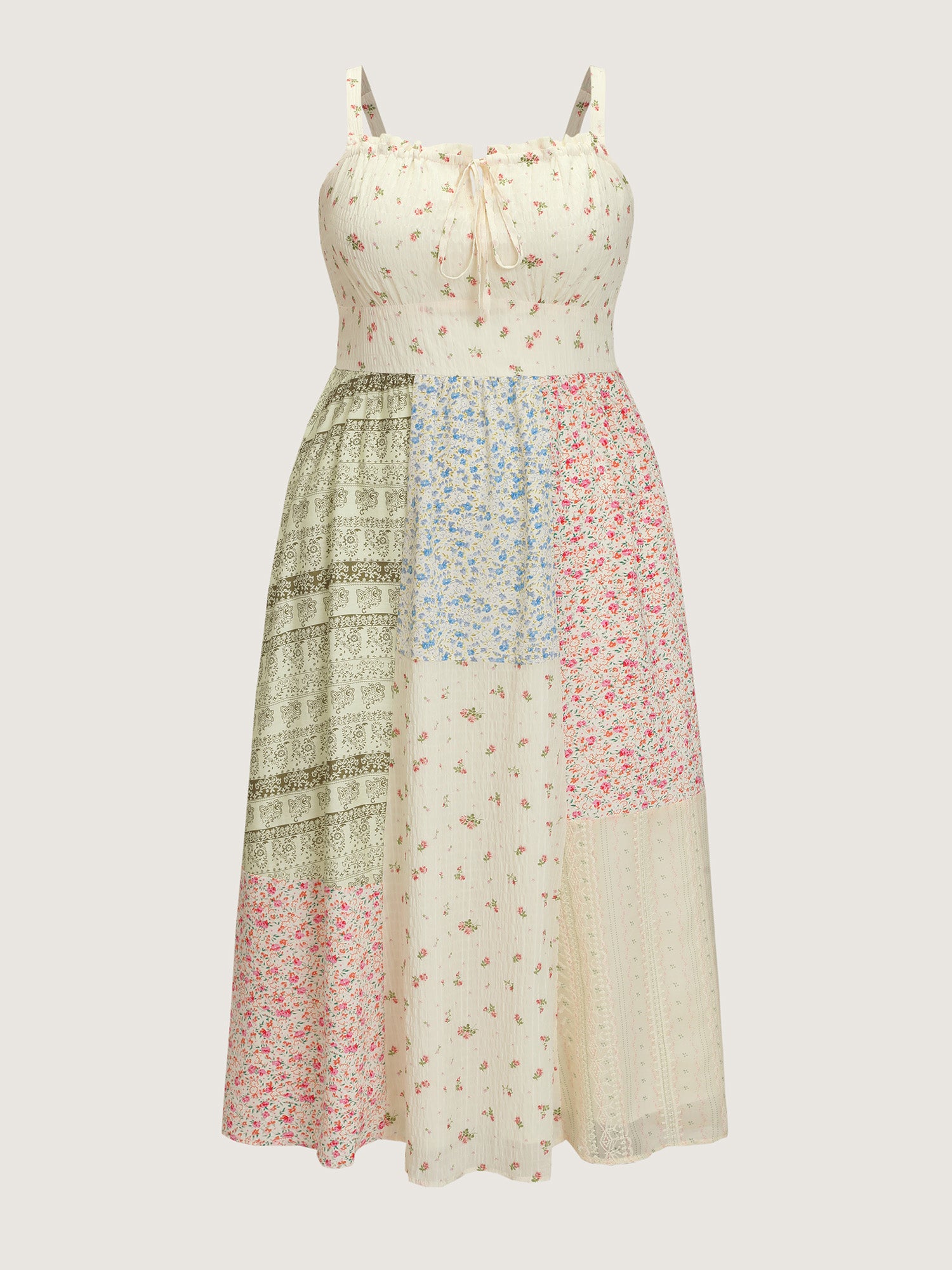 Floral Patchwork Print Drawstring Maxi Dress