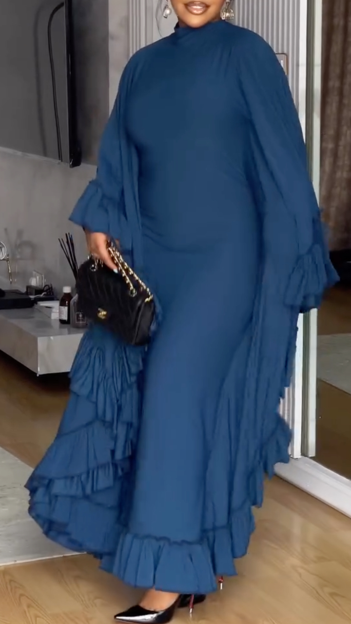 Women's Round Neck Ruffled Elegant Dress