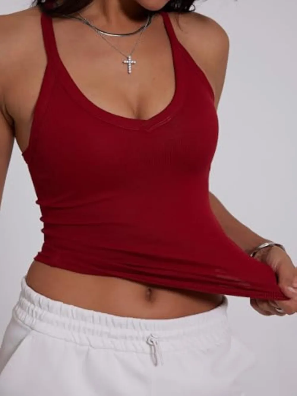 V Neck Racer Back Tank Top