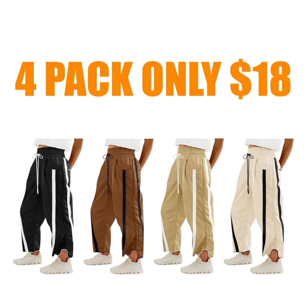 Women's Relaxed Wide-Leg Pants Color-Blocked Athletic Pants