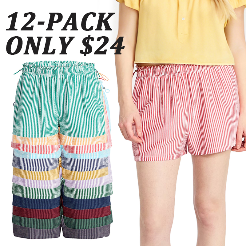 Women's Striped Seersucker Bungee Shorts, 2