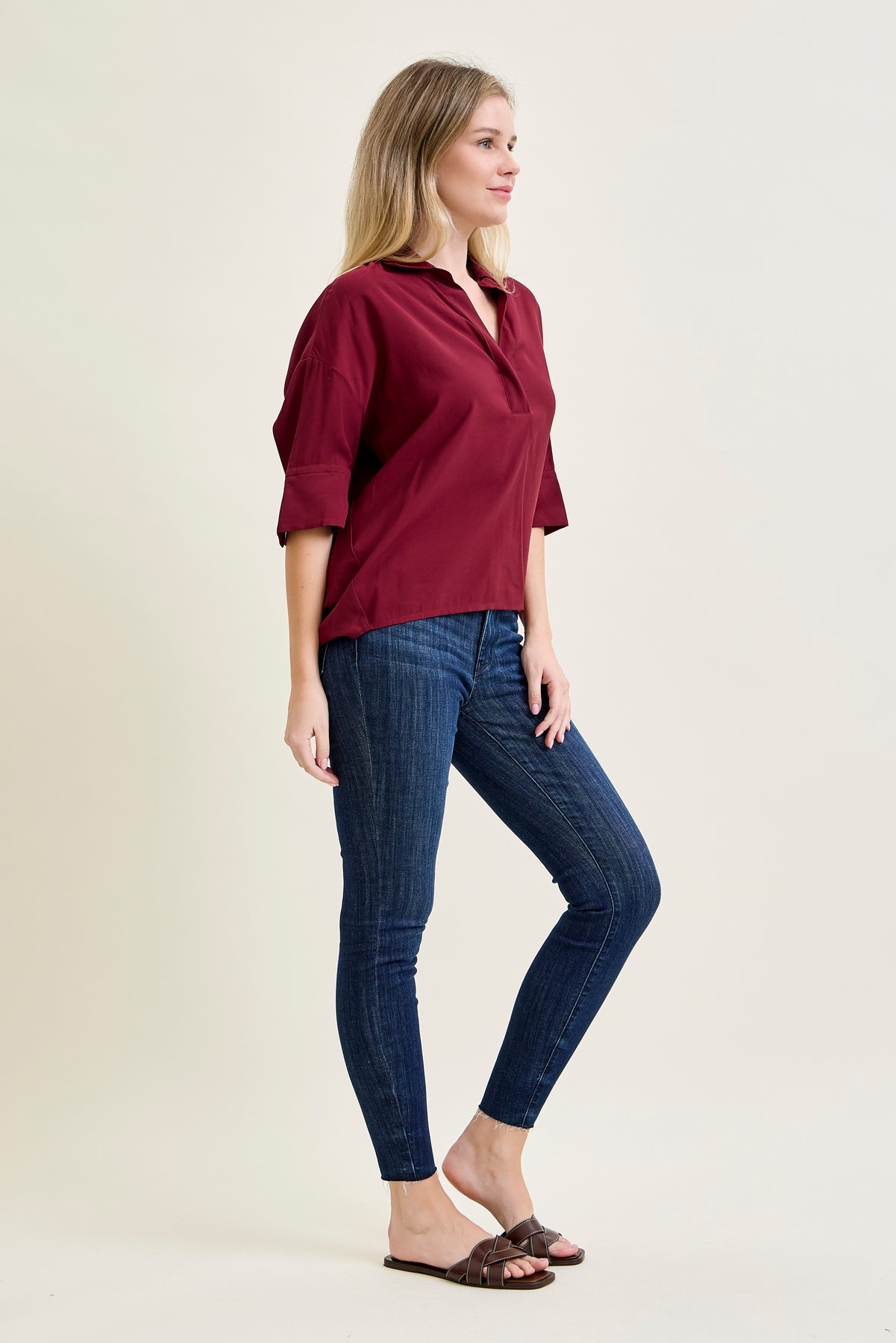 Kinsley Edgy Mid Rise Skinnies with a Raw Twist