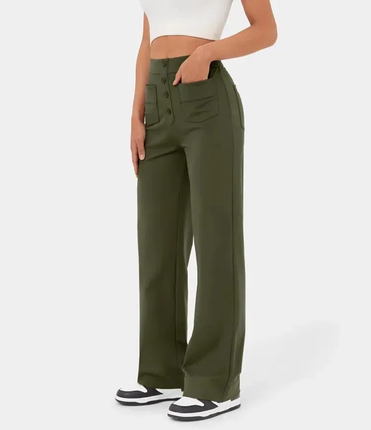 🔥Last Day 49% OFF🔥High Waisted Button Multiple Pockets Straight Leg Casual Pants