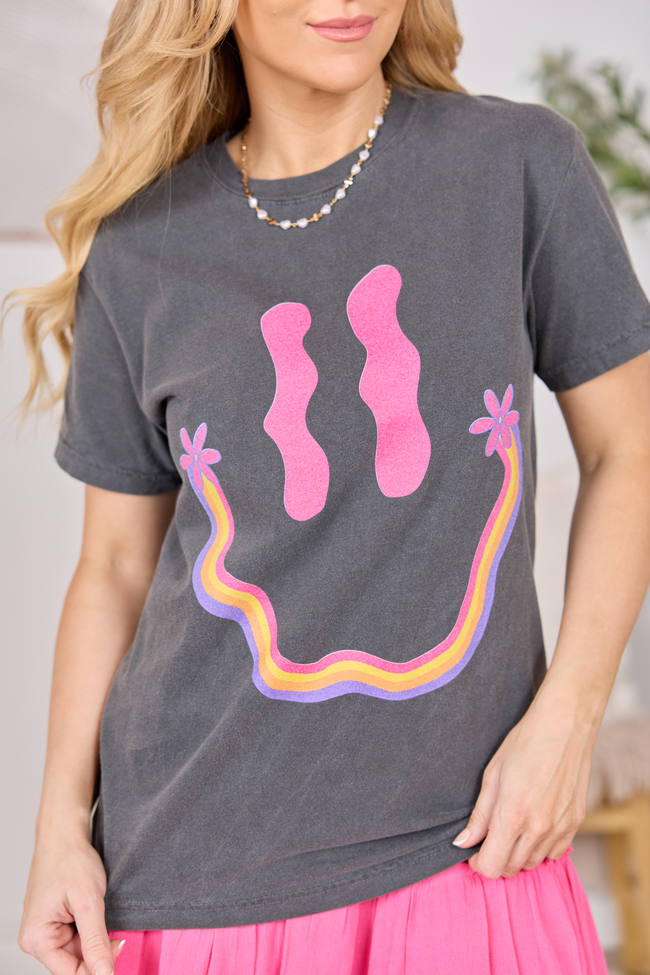 Retro Smiley Dark Grey Graphic Tee