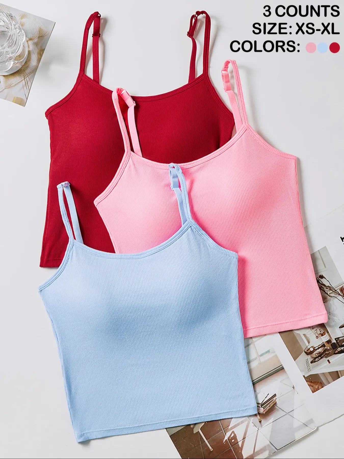 Women's Solid Ribbed Cami Top, Fitted Casual Sleeveless Crop Top for Daily Wear, Ladies Underwear for Summer