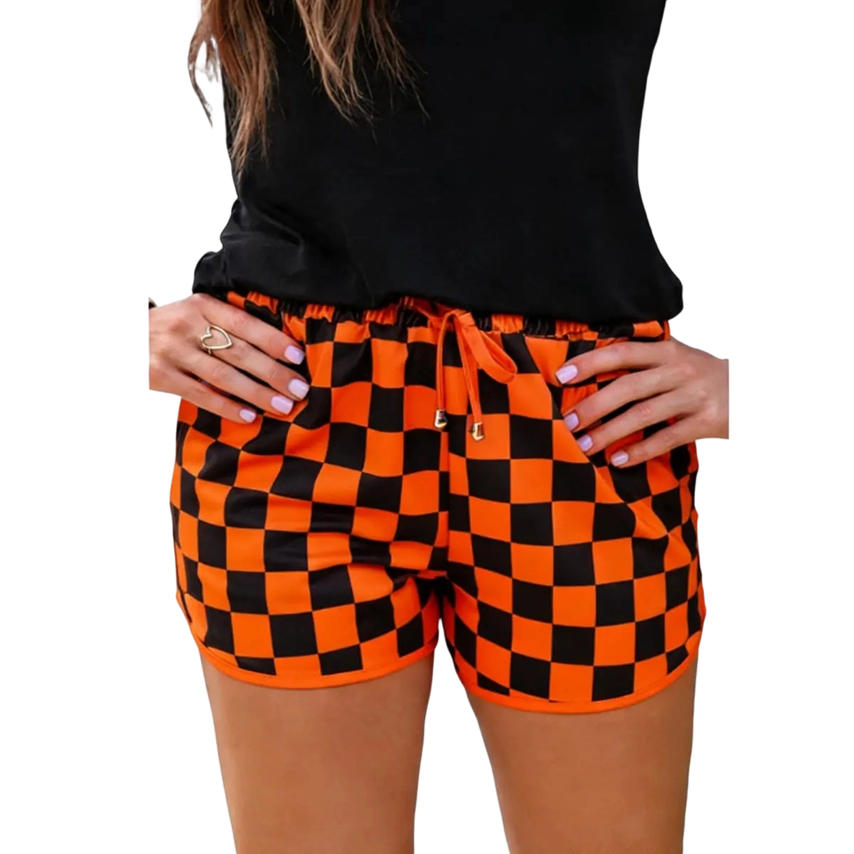 Women's Checkered Casual Shorts with Drawstring