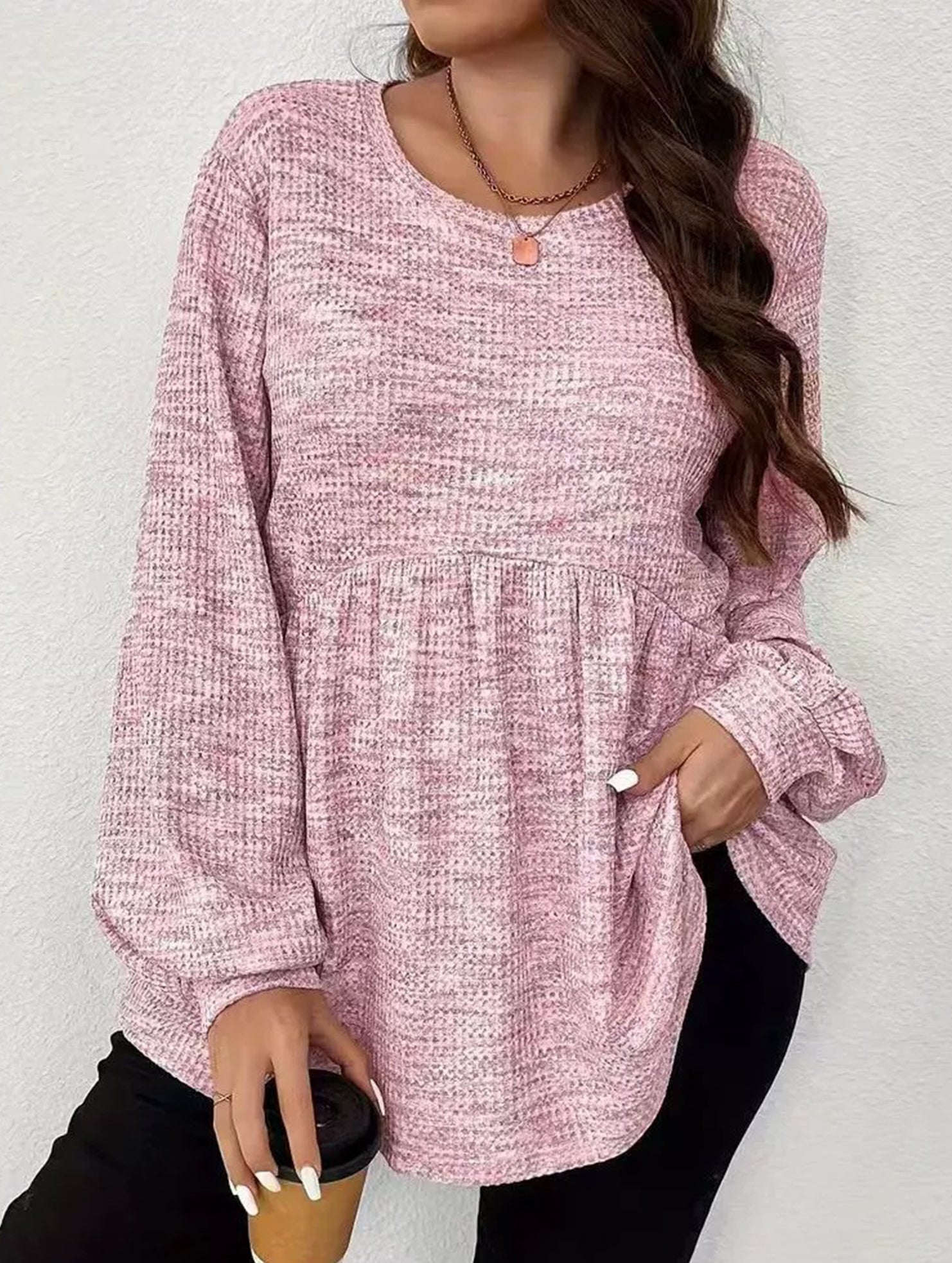 Tie Dye Ruffle Hem Lantern Sleeve Tee_CWTTL01223