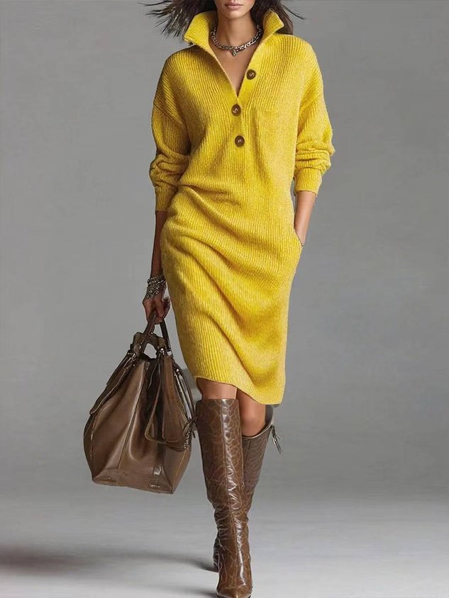 Loose Plain Simple Turtleneck Sweater Dress With No Belt