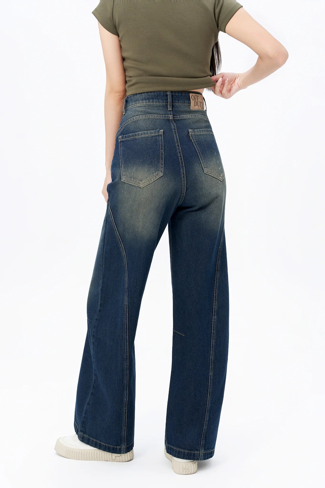 Bold Streak Pannel Wide Leg Jeans