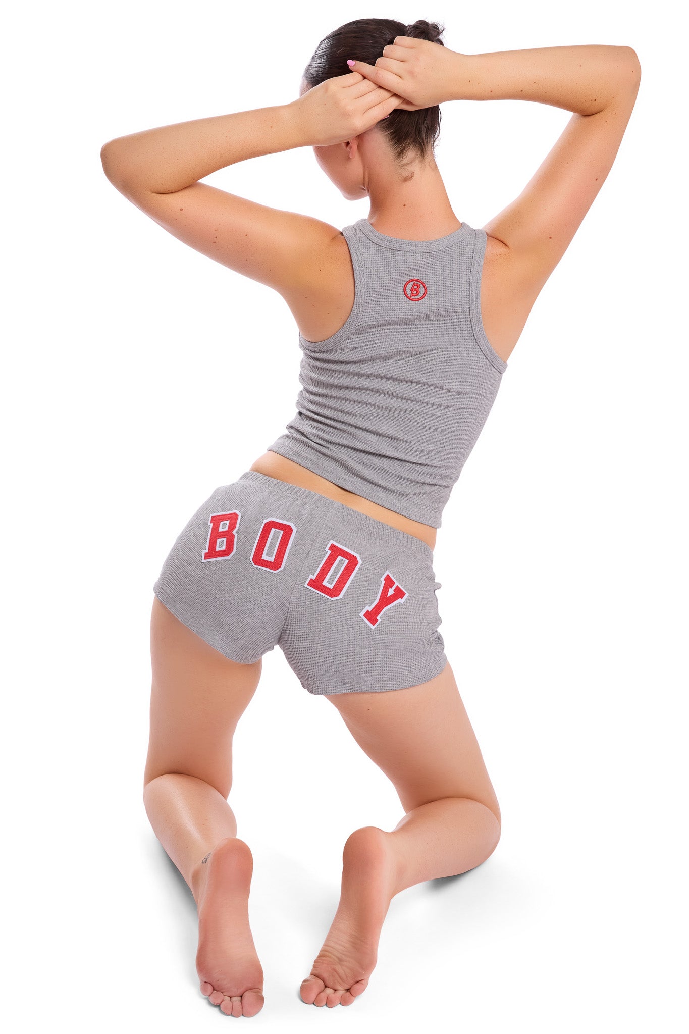 WAFFLE KNIT SHORTS (HEATHER GREY/RED)