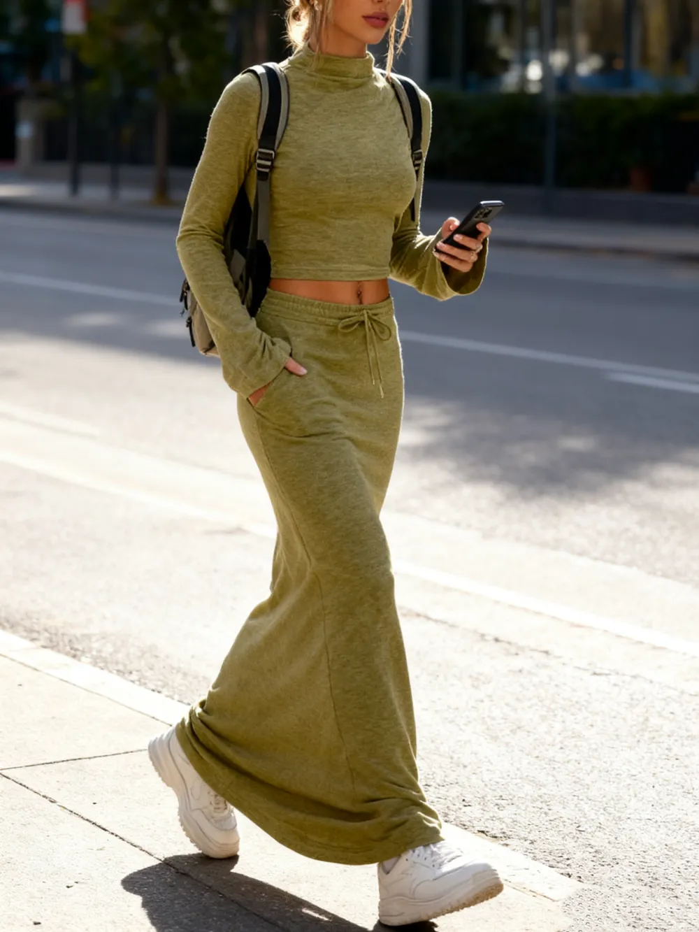 Women Flounce Sleeve Crop Tee Skirt Two-piece Set