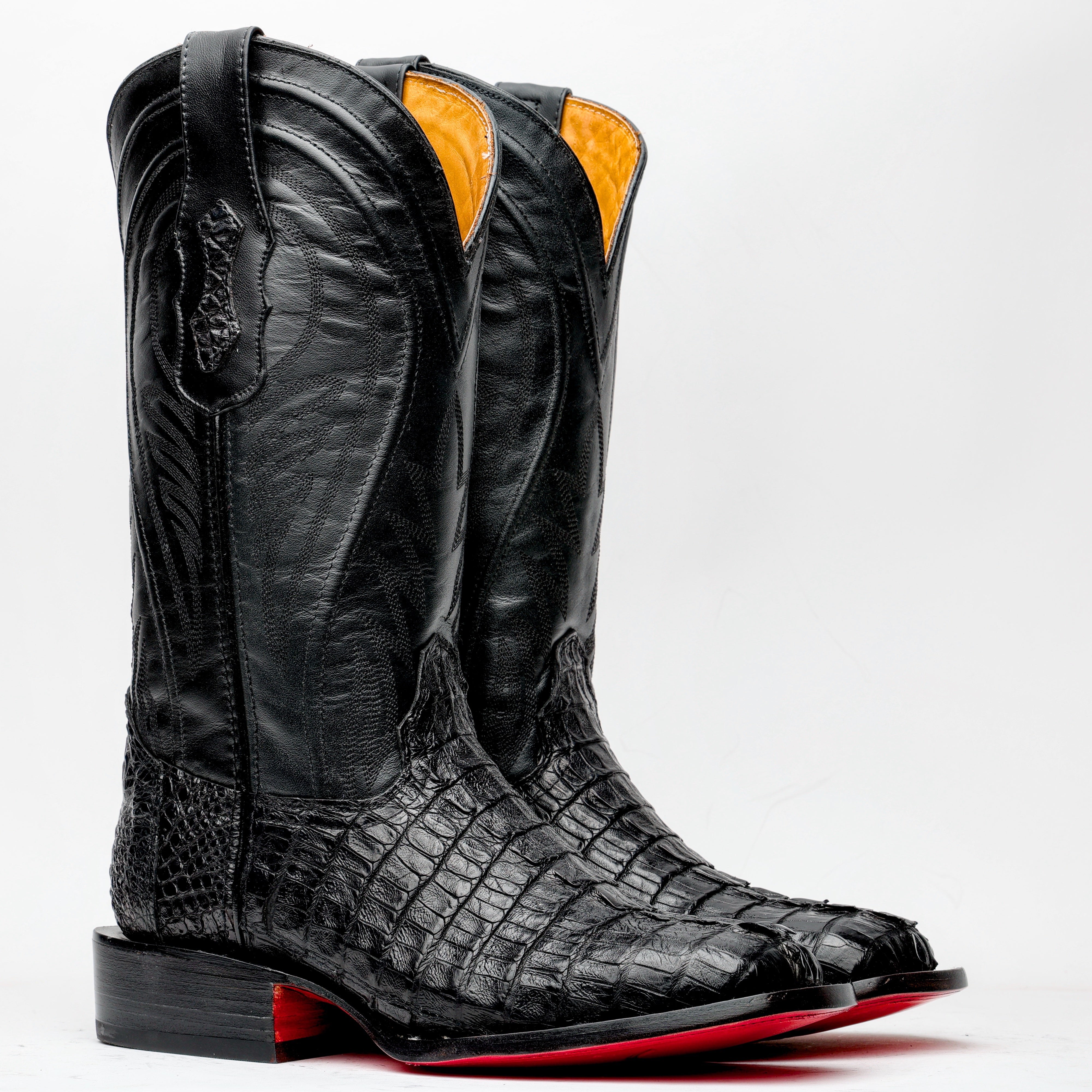 Black GENUINE Caiman Tail Boots - Square Toe
