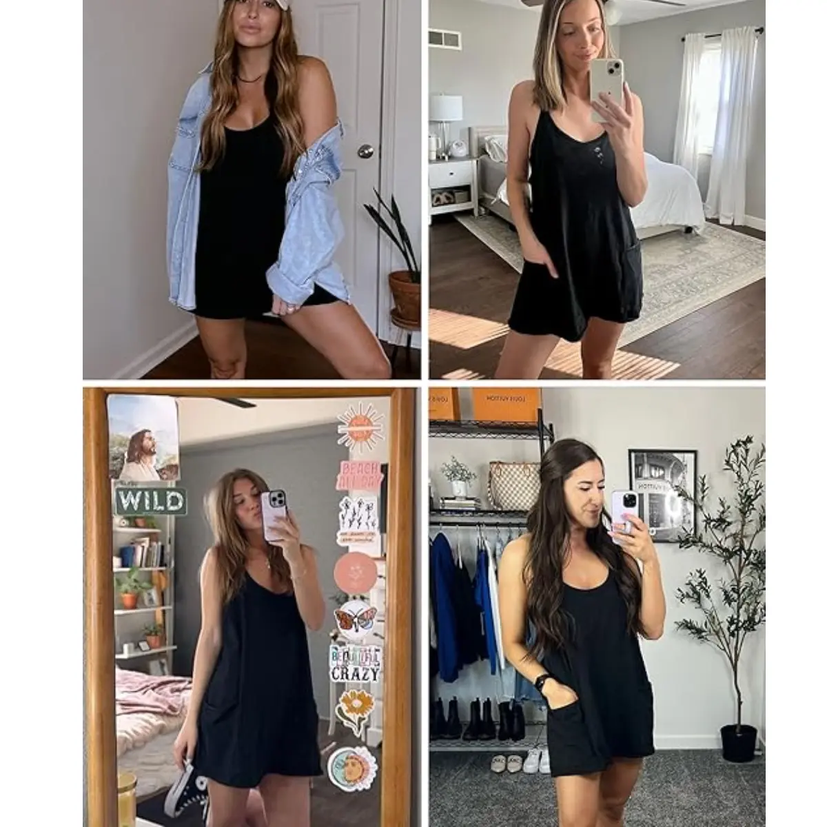 SCUSTY Women's Summer Sleeveless  Mini Dress with Built-in Shorts V Neck Spaghetti Straps Athletic Shorts Tennis Dress with Pockets