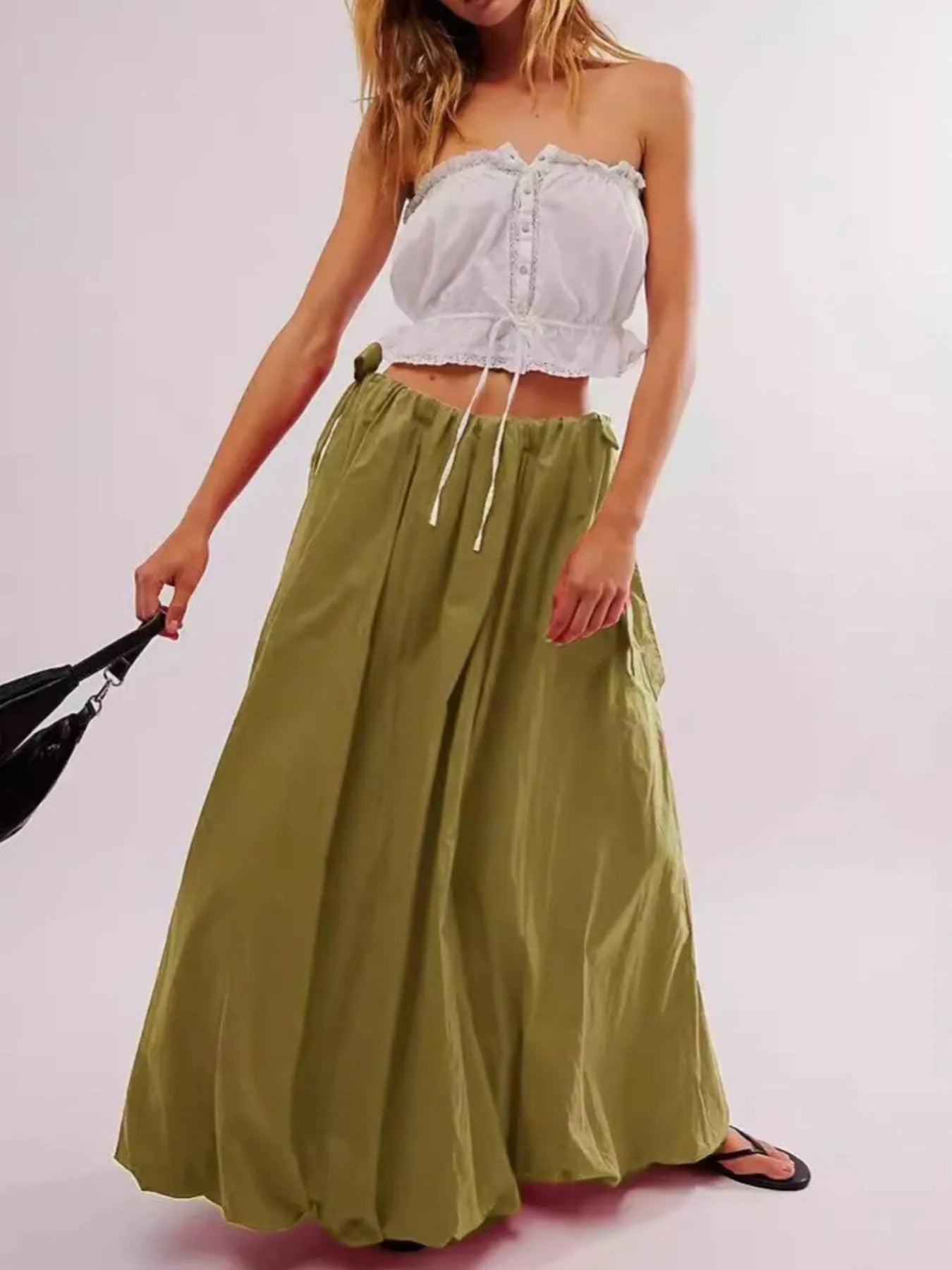 Side Bow Maxi Skirt with Pockets