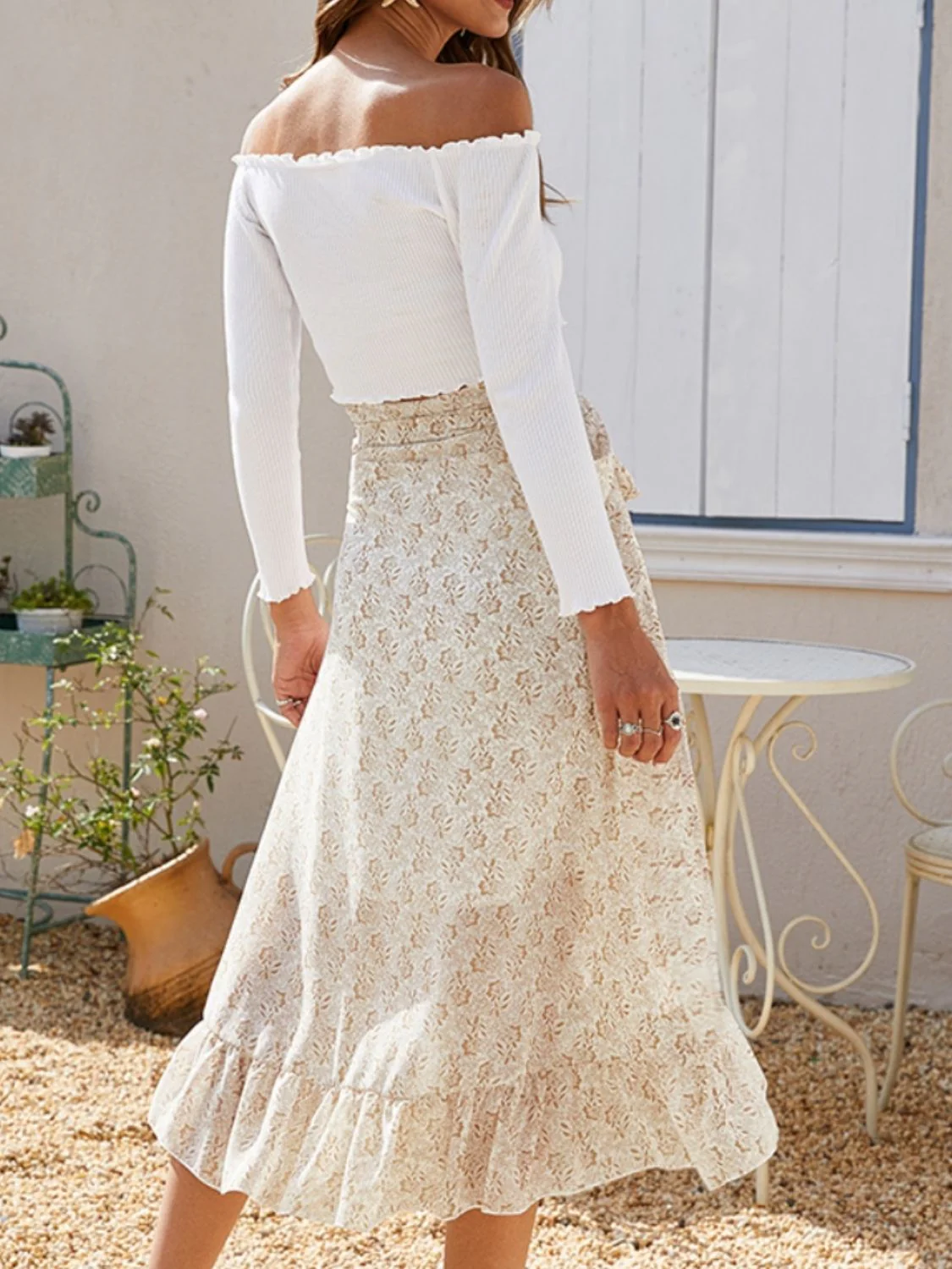 Printed Ruffled Midi Skirt (multiple color options)