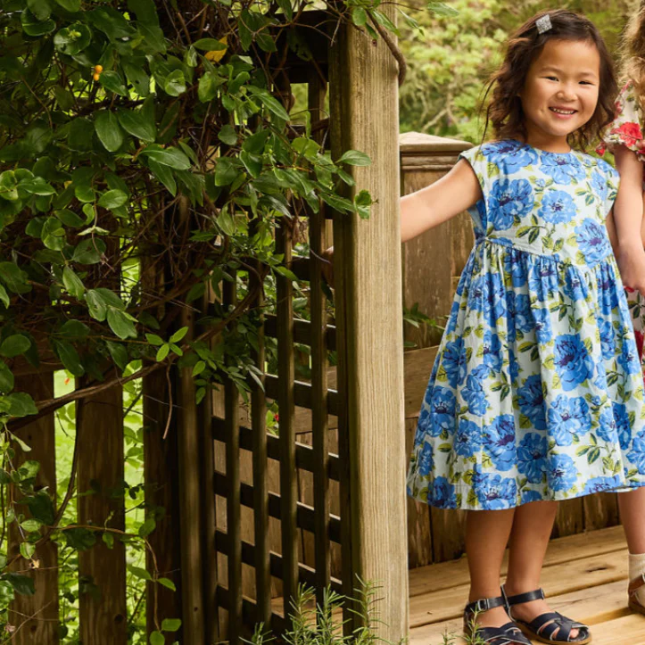 Gracie Dress Blue Peonies