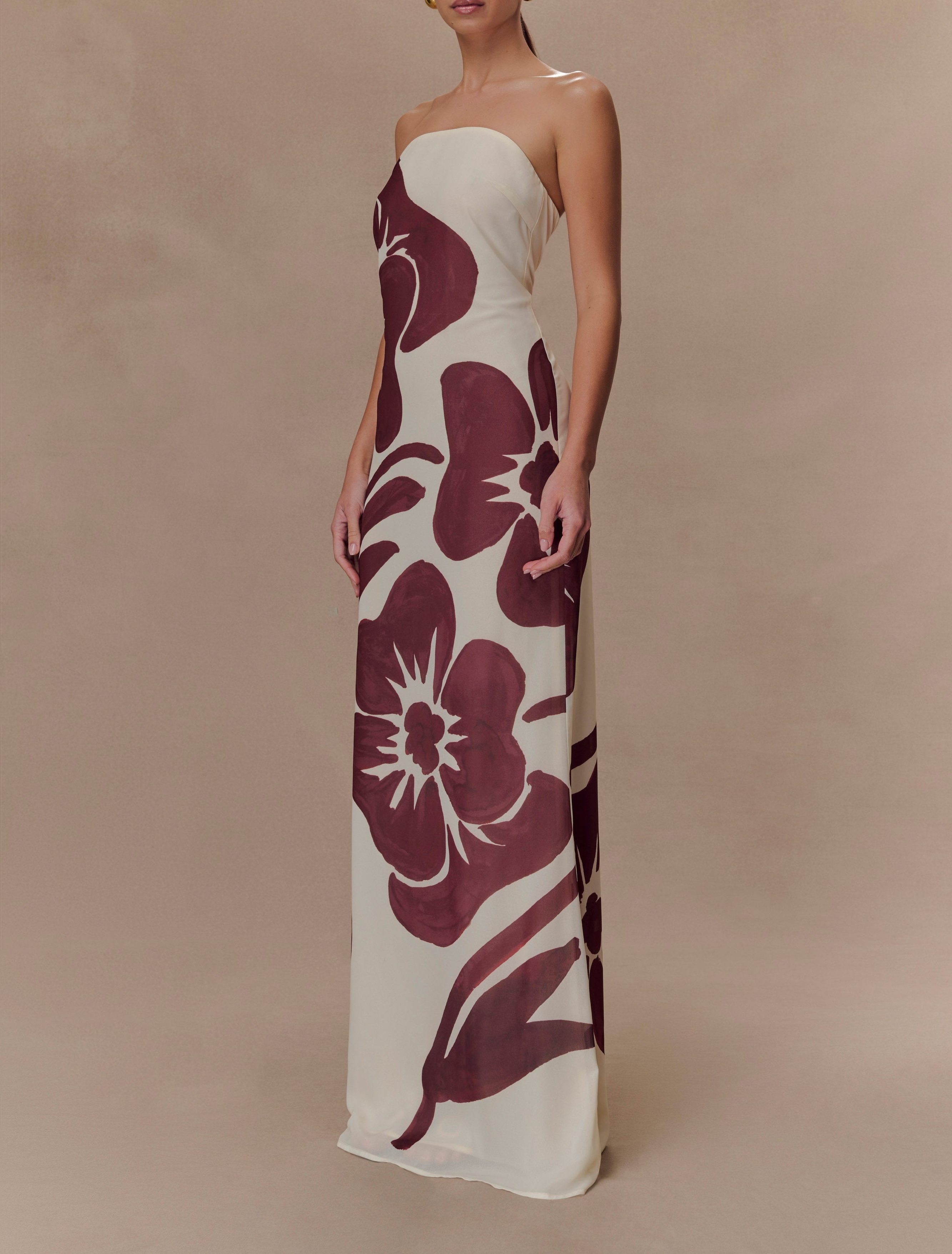 Print Strapless Chiffon Maxi Dress