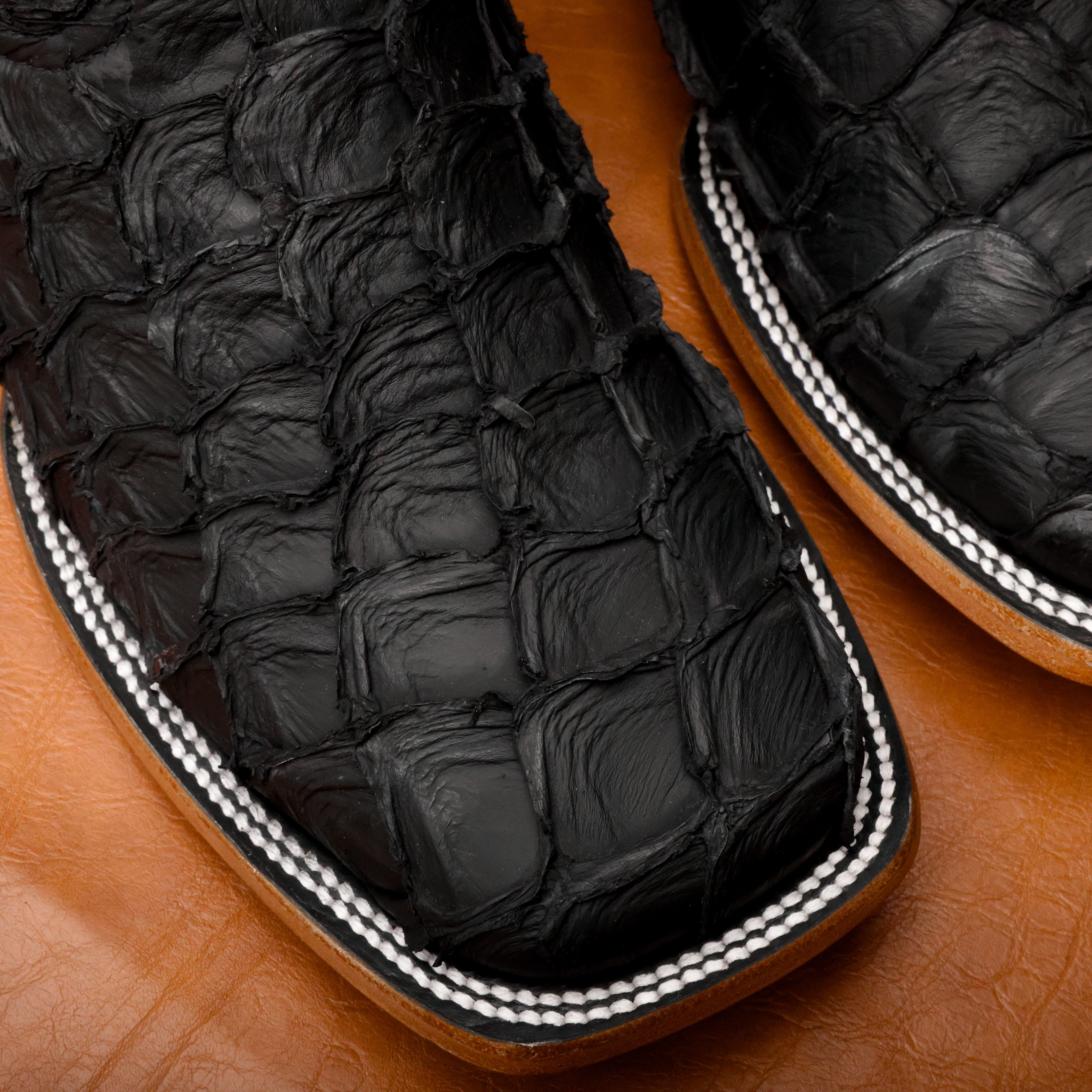 AUTHENTIC Black Pirarucu Boots - Square Toe