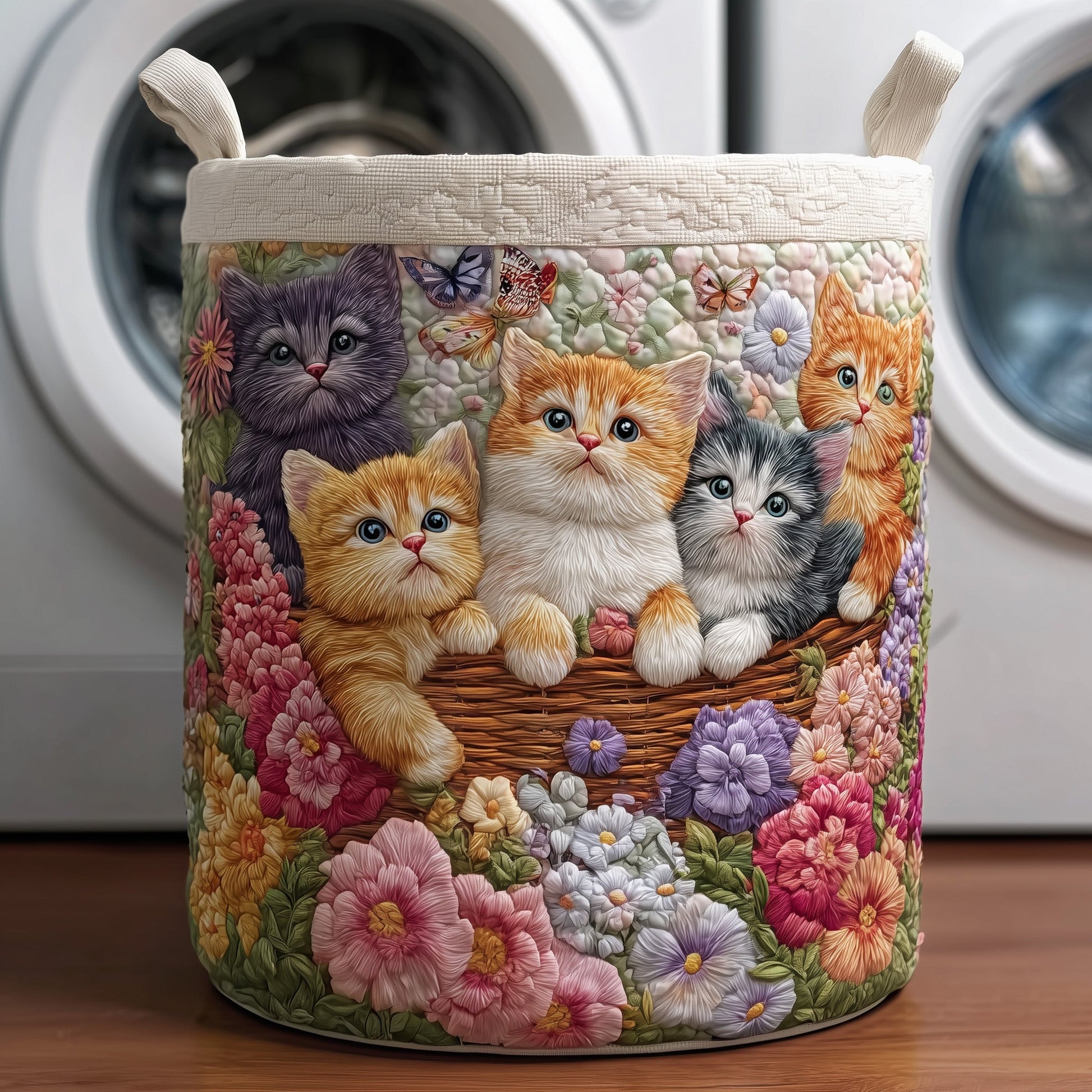 Six cats Vintage Meow Quilted Laundry Basket  | cat